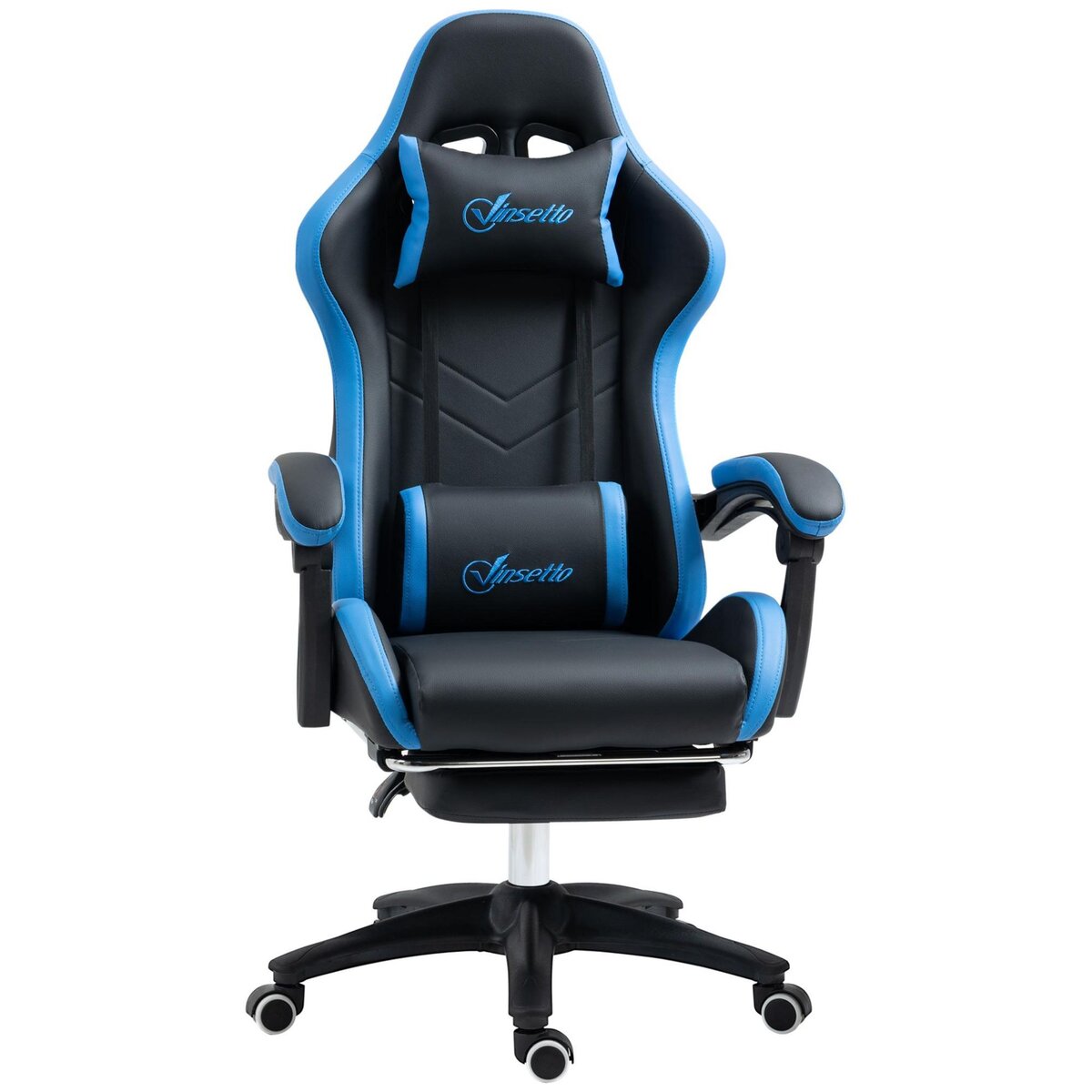 VINSETTO Chaise gaming - chaise de bureau gamer inclinable réglable repose-pieds rétractable coussins synthétique noir bleu