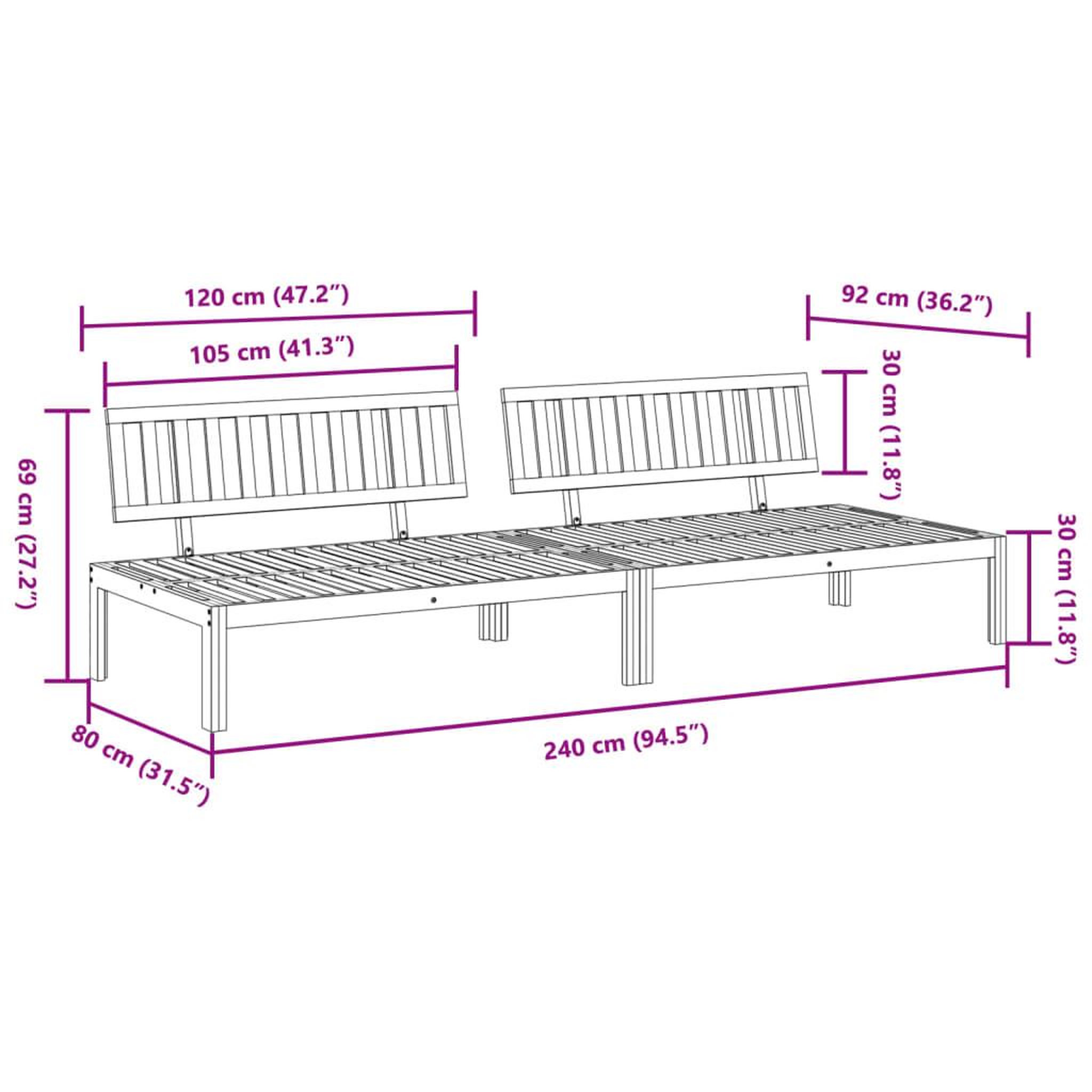 Voir la diapositive 6 : VIDAXL Canapes centraux palette de jardin 2 pcs bois massif d'acacia