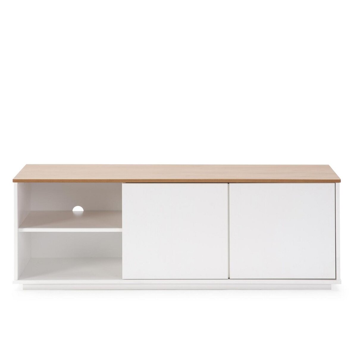 VS VENTA-STOCK Meuble tv Bob 2 Portes 2 niches blanc/chêne, bois massif
