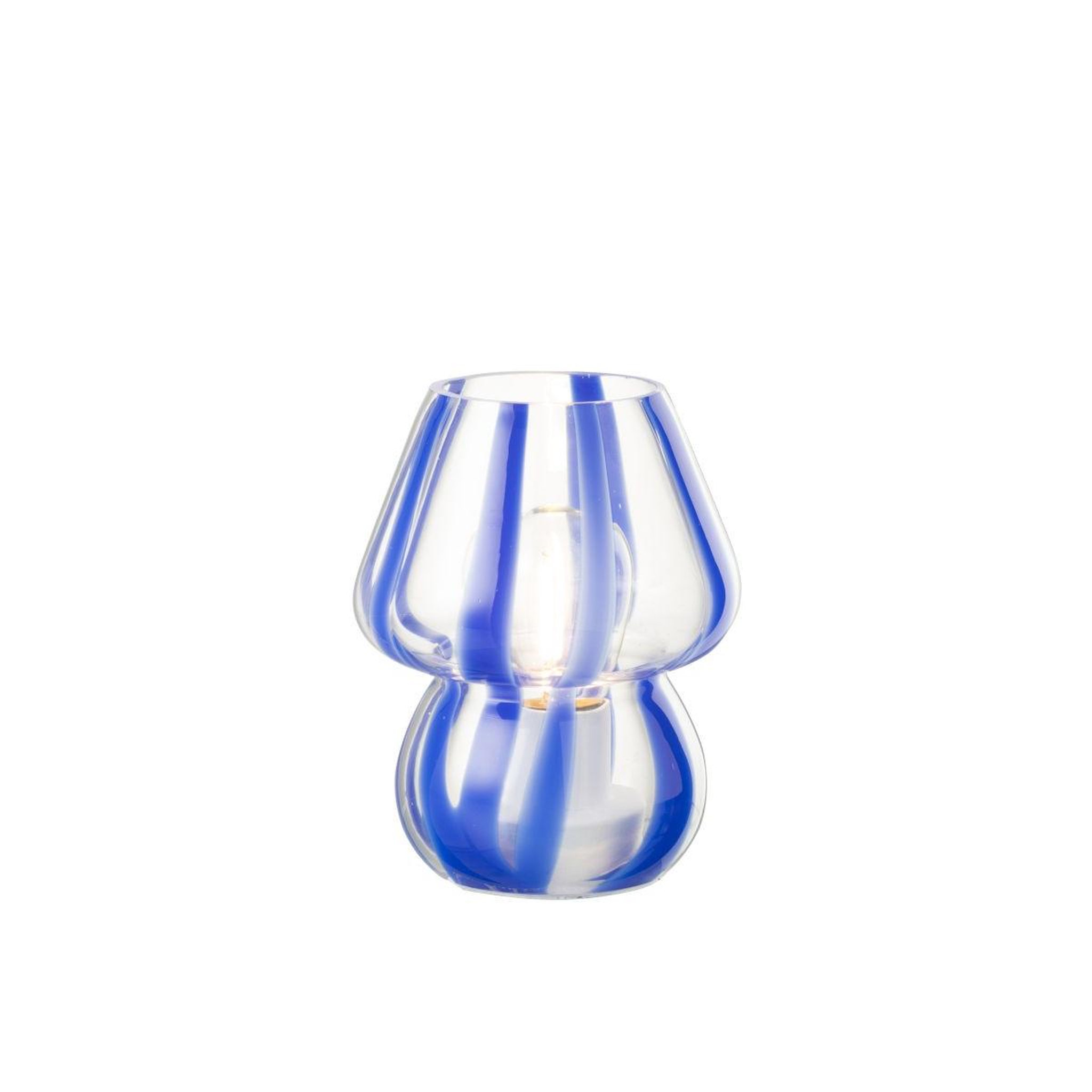 Voir la diapositive 2 : J-LINE Lampe à poser rayures en verre  ophelie  15cm bleu