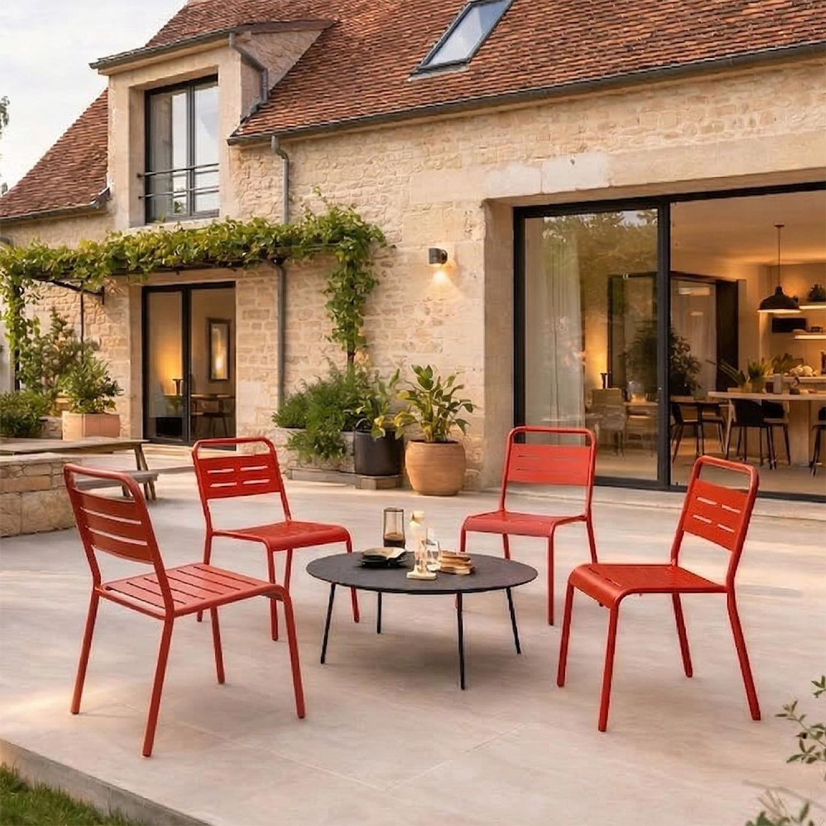 CONCEPT USINE Ensemble de 4 chaises de jardin empilables terracotta BERGAME