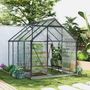 Voir la diapositive 2 : OUTSUNNY Serre de jardin polycarbonate alu 4,8 m² dim. 2,53L x 1,9l x 1,99H m lucarne réglable fondation porte coulissante gris