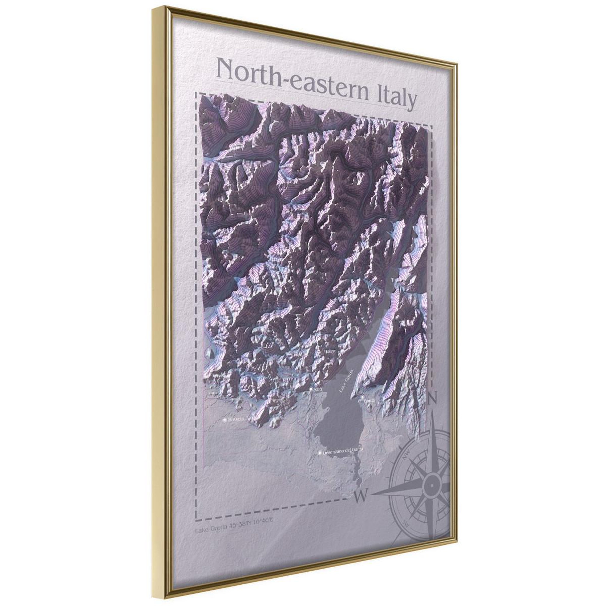 Paris Prix Affiche murale encadrée  raised relief map north-eastern italy