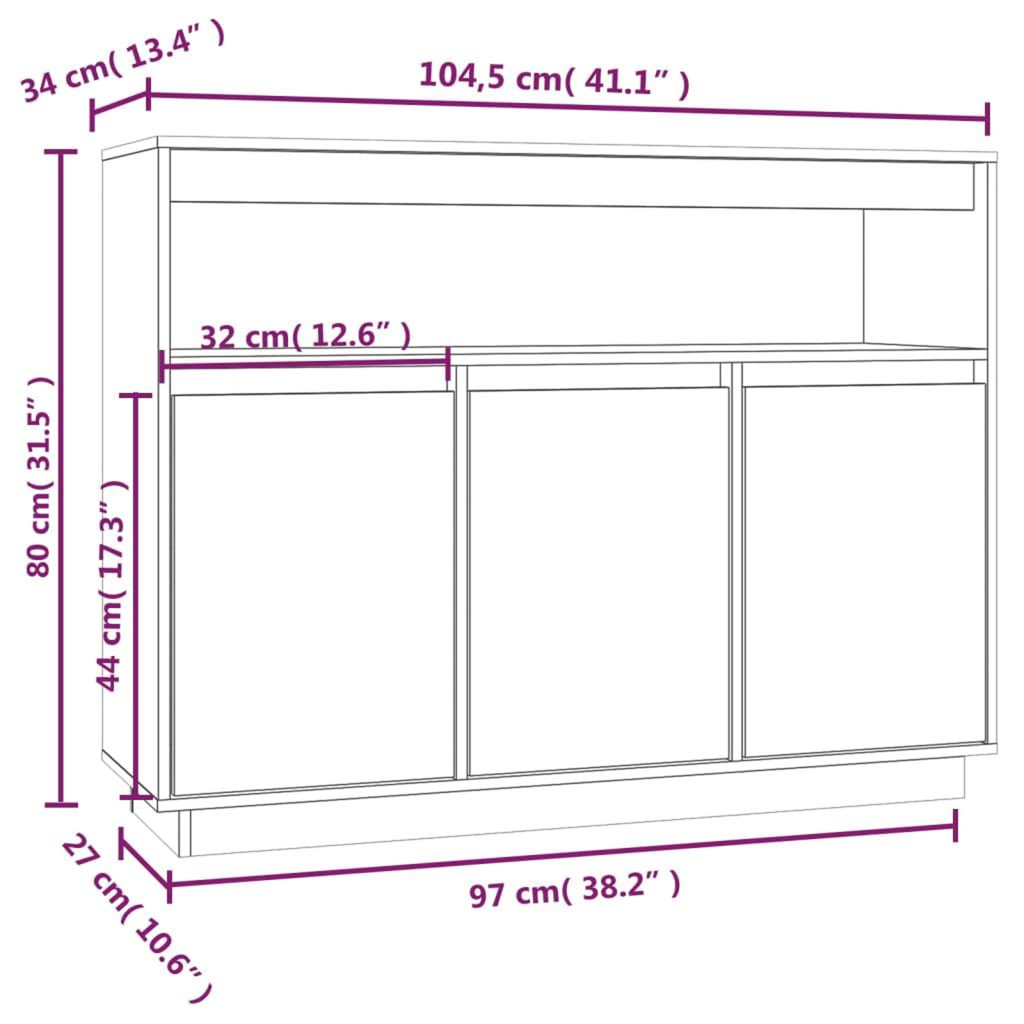 Voir la diapositive 6 : VIDAXL Buffet 104,5x34x80 cm Bois massif de pin