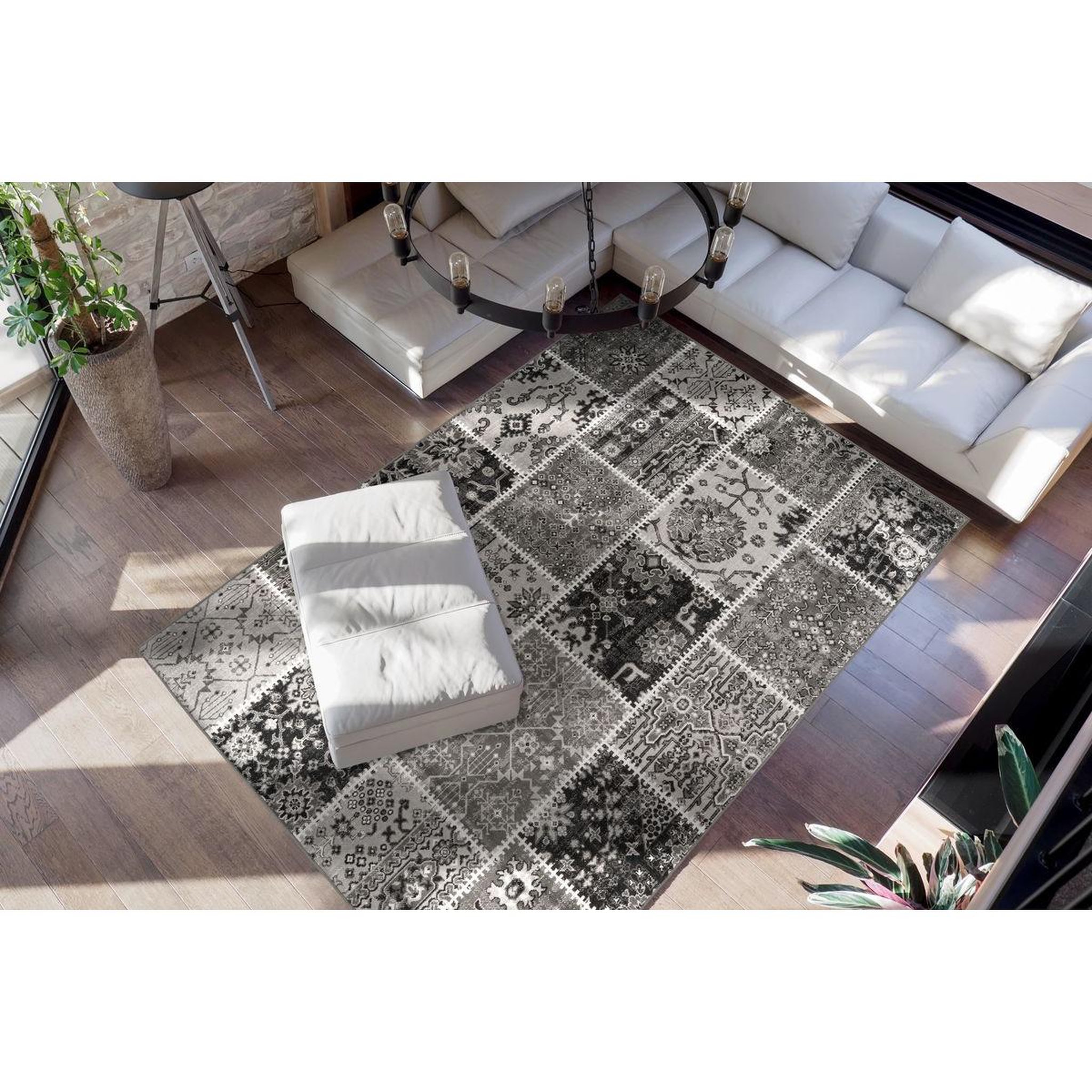 Voir la diapositive 2 : Paris Prix Tapis Patchwork à Poils Courts  Ariya  Gris