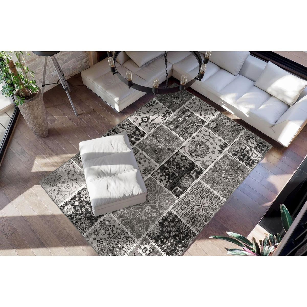 Paris Prix Tapis Patchwork à Poils Courts  Ariya  Gris