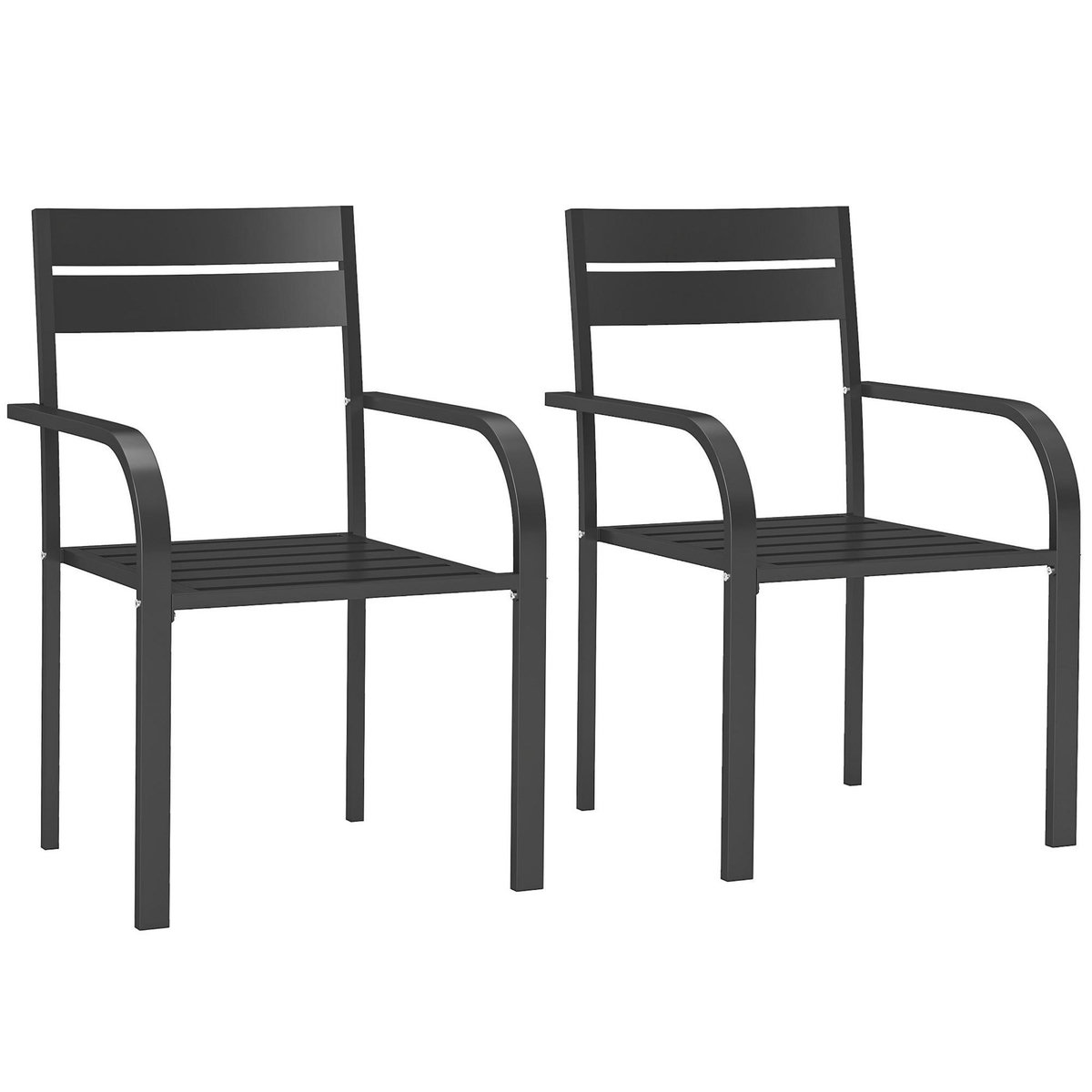 OUTSUNNY Lot de 2 chaises de jardin empilables avec accoudoirs courbés aluminium gris foncé