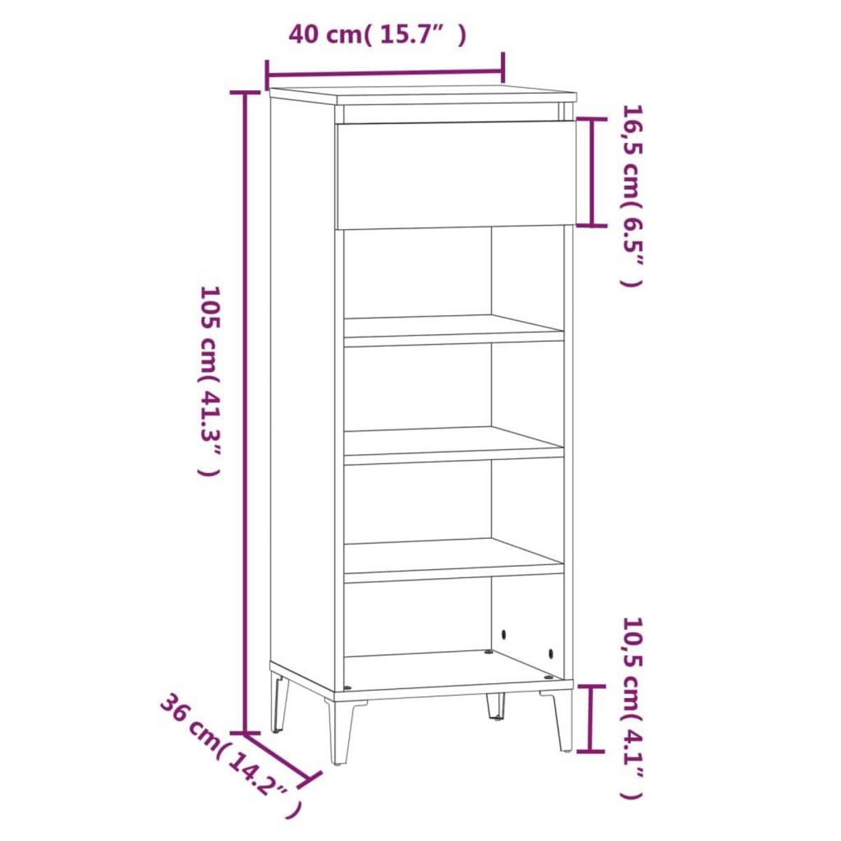 VIDAXL Etagere a chaussures Chene fume 40x36x105 cm Bois d'ingenierie