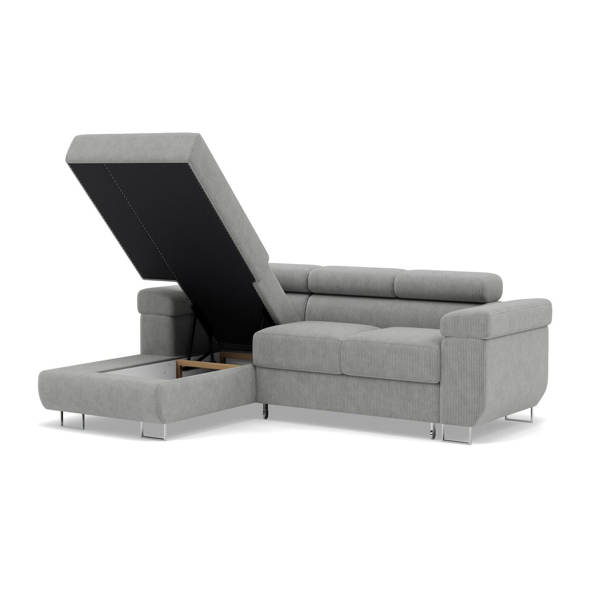 BEST MOBILIER Pablo - canapé d'angle gauche - 6 places - convertible avec coffre et têtières réglables - en velours côtelé