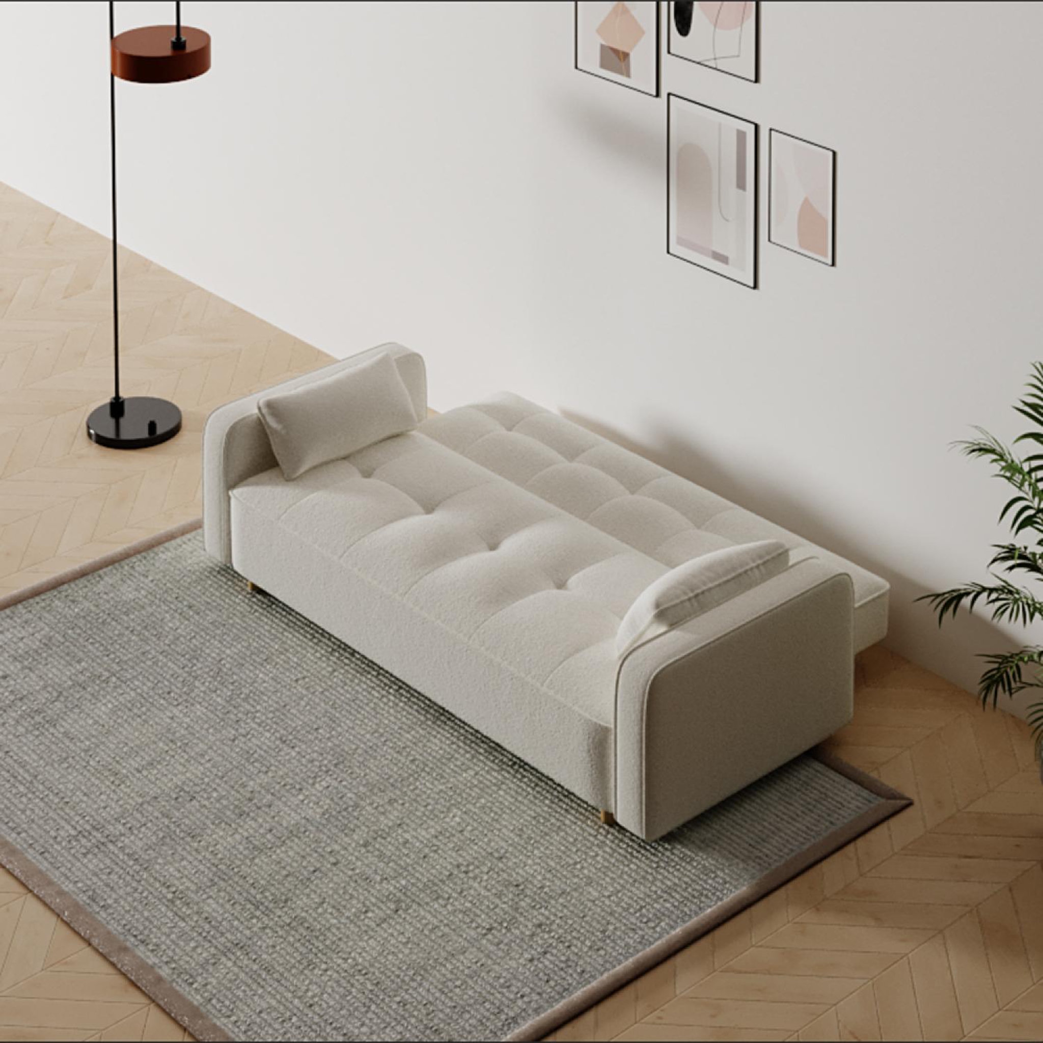 Voir la diapositive 6 : CONCEPT USINE Canapé scandinave convertible 3 places en tissu bouclette blanc copenhague