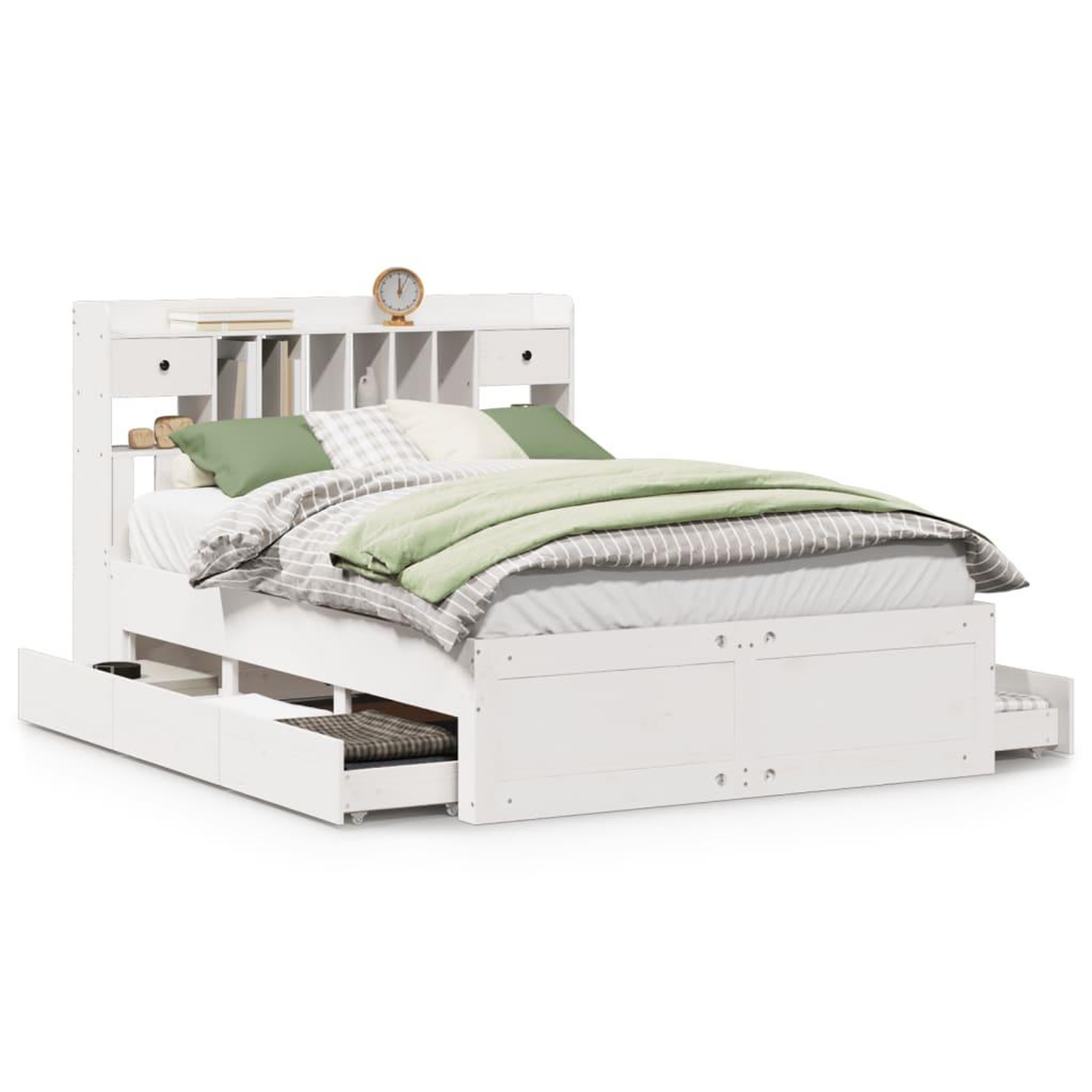 Voir la diapositive 2 : VIDAXL Lit bibliotheque sans matelas blanc 140x190 cm bois pin massif