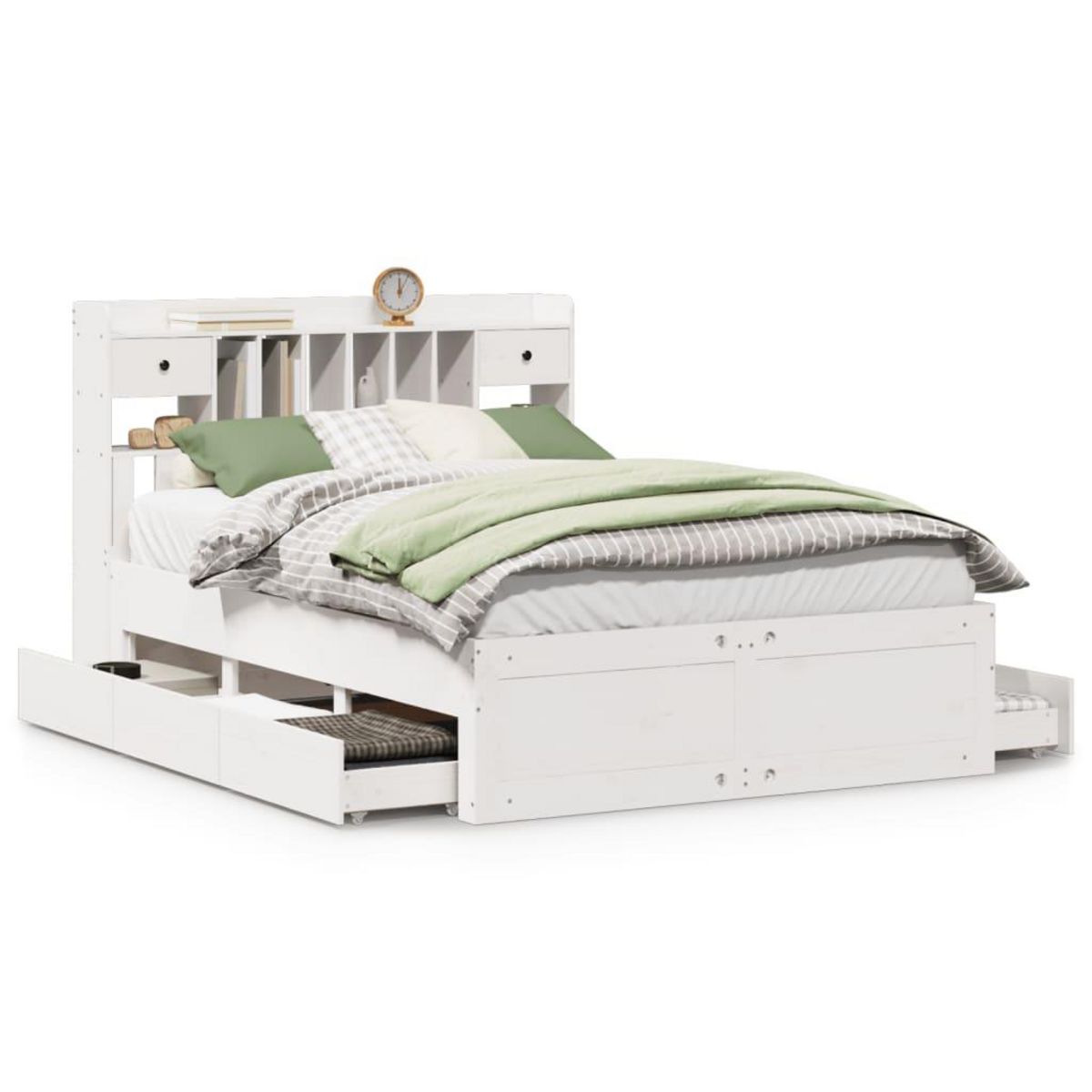 VIDAXL Lit bibliotheque sans matelas blanc 140x190 cm bois pin massif