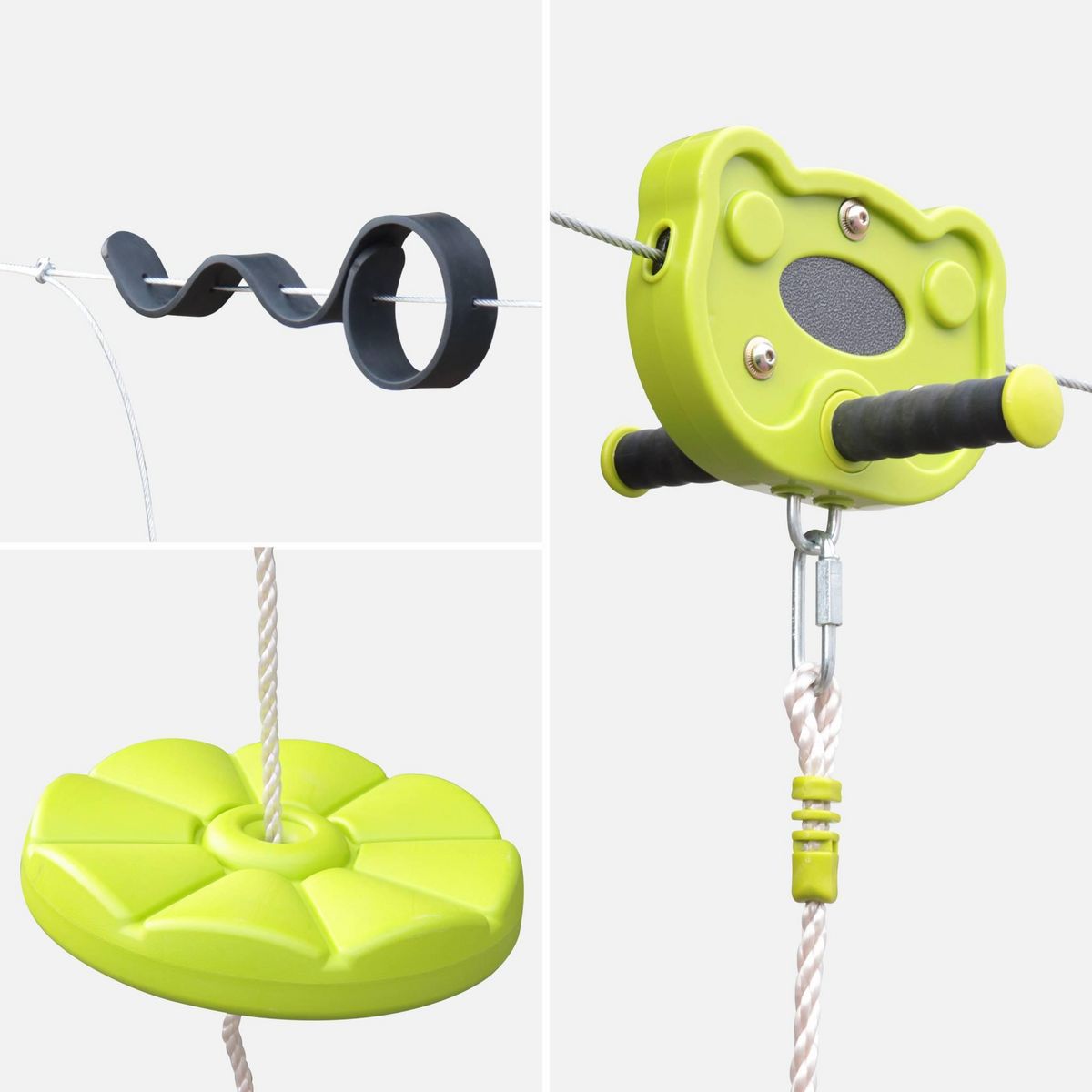 SWEEEK ALIZE - Tyrolienne pour enfants de 30m avec balançoire disque. poignées antidérapantes. système d'amortissement