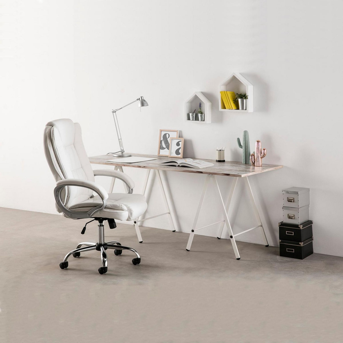 VS VENTA-STOCK Chaise de Bureau Karen Elevable et Fauteuil inclinable en Simili Cuir Blanc
