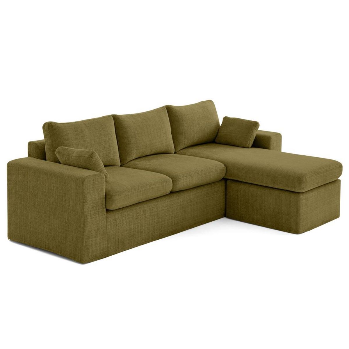 LISA DESIGN Calgary - canapé d'angle déhoussable et modulable 3 places + 1 pouf en velours texturé