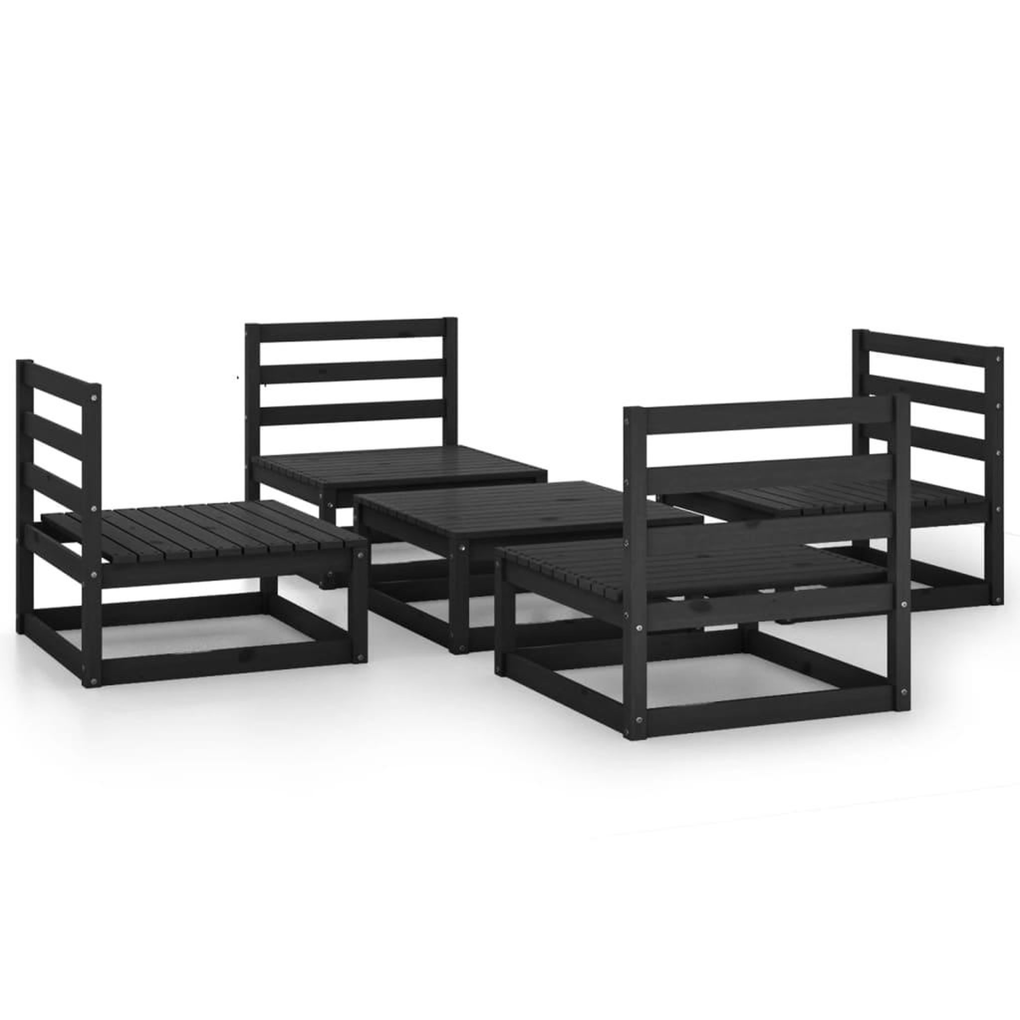 Voir la diapositive 2 : VIDAXL Salon de jardin 5 pcs noir bois de pin massif