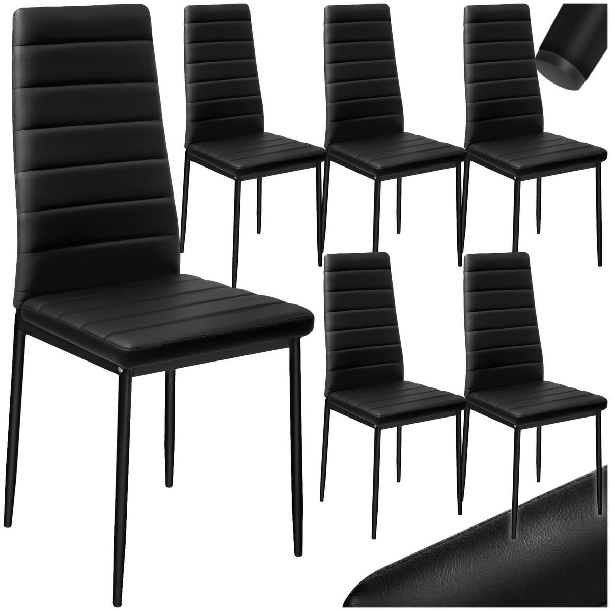 tectake Ensemble de chaises de salle à manger rembourrées avec revêtement aspect cuir noir Lot de 6