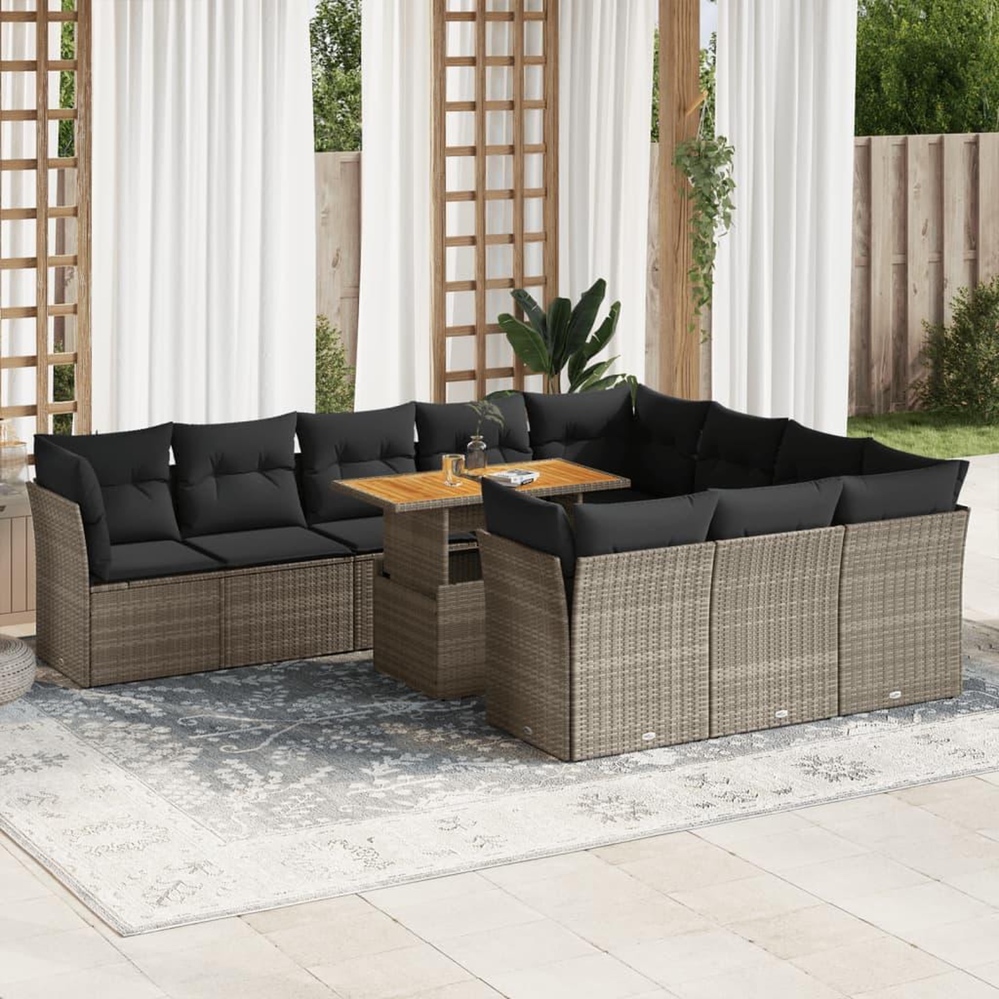 VIDAXL Salon de jardin 11 pcs avec coussins gris resine tressee
