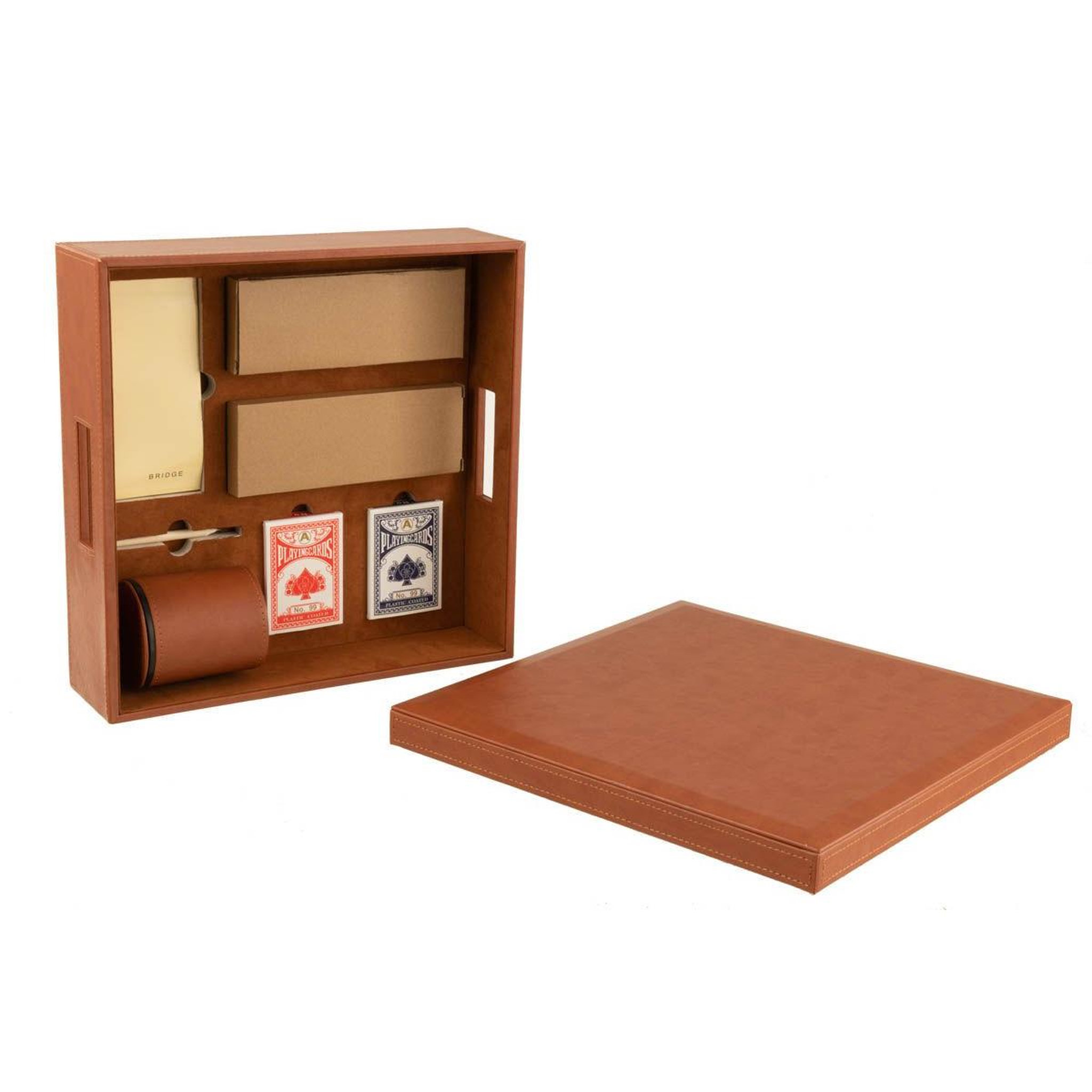 Voir la diapositive 3 : J-LINE Boîte jeux de cartes & échiquier  ezra  35cm cognac