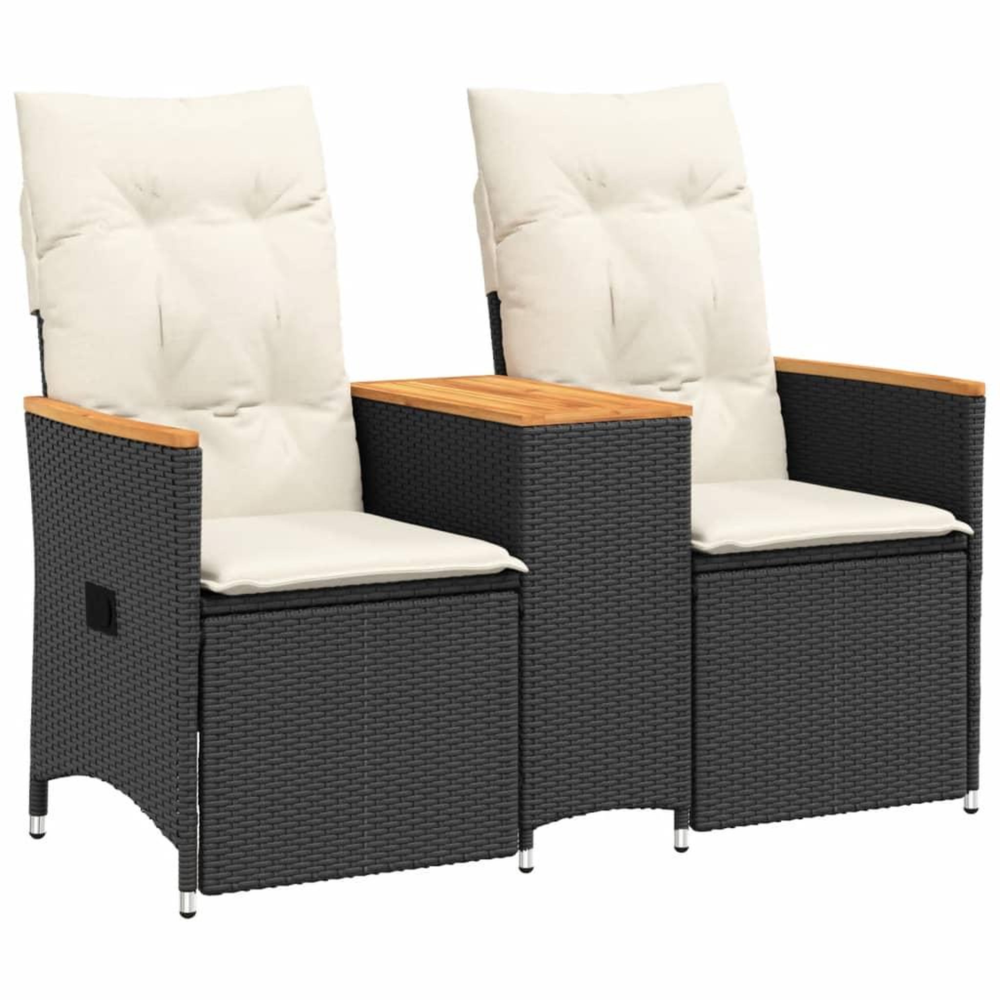 Voir la diapositive 2 : VIDAXL Canape de jardin inclinable 2 places avec table noir poly rotin