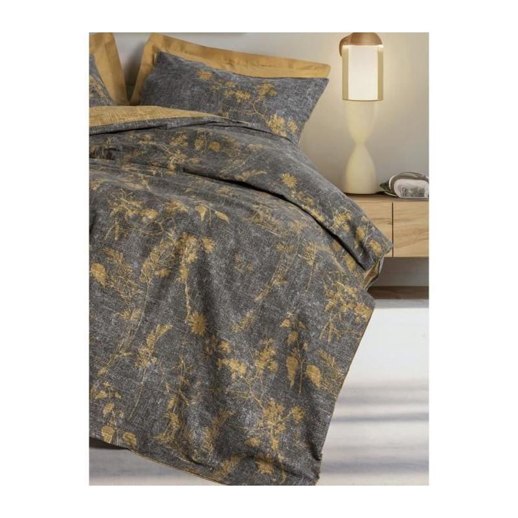 Voir la diapositive 3 : GENERIQUE Parure de lit - 129CTN64839 - 1 housse de couette 220 x 240 cm + 2 taies d'oreiller 60 x 60 cm - 100% coton ranforcé - Moutarde