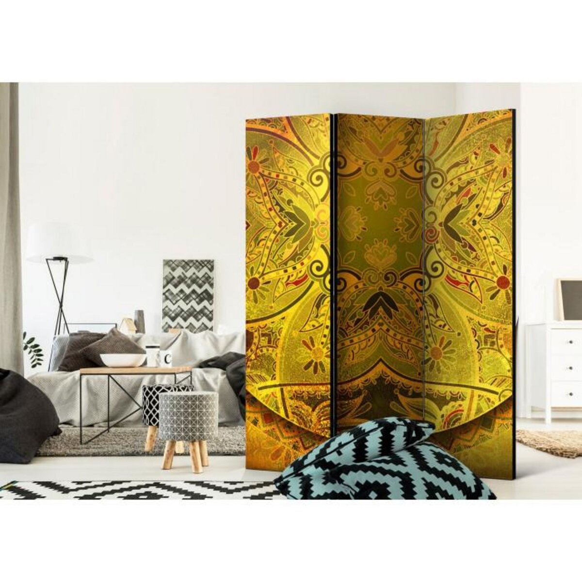 Paris Prix Paravent 3 Volets  Mandala : Force D'or  135x172cm