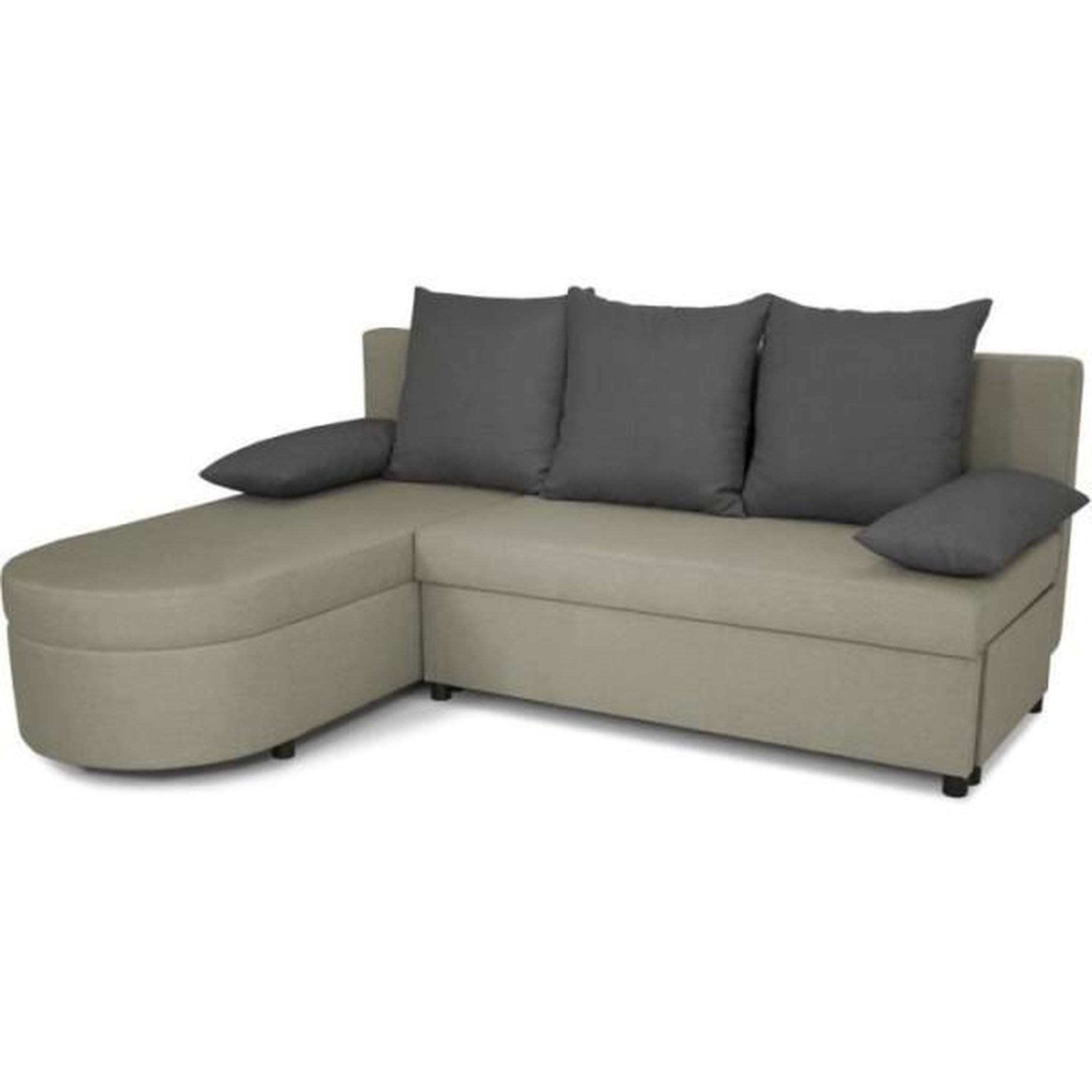 Voir la diapositive 2 : MARKET24 Canapé d'angle convertible réversible 3 places JEN - Tissu Gris - Style contemporain - L196 x H88 x P159 cm