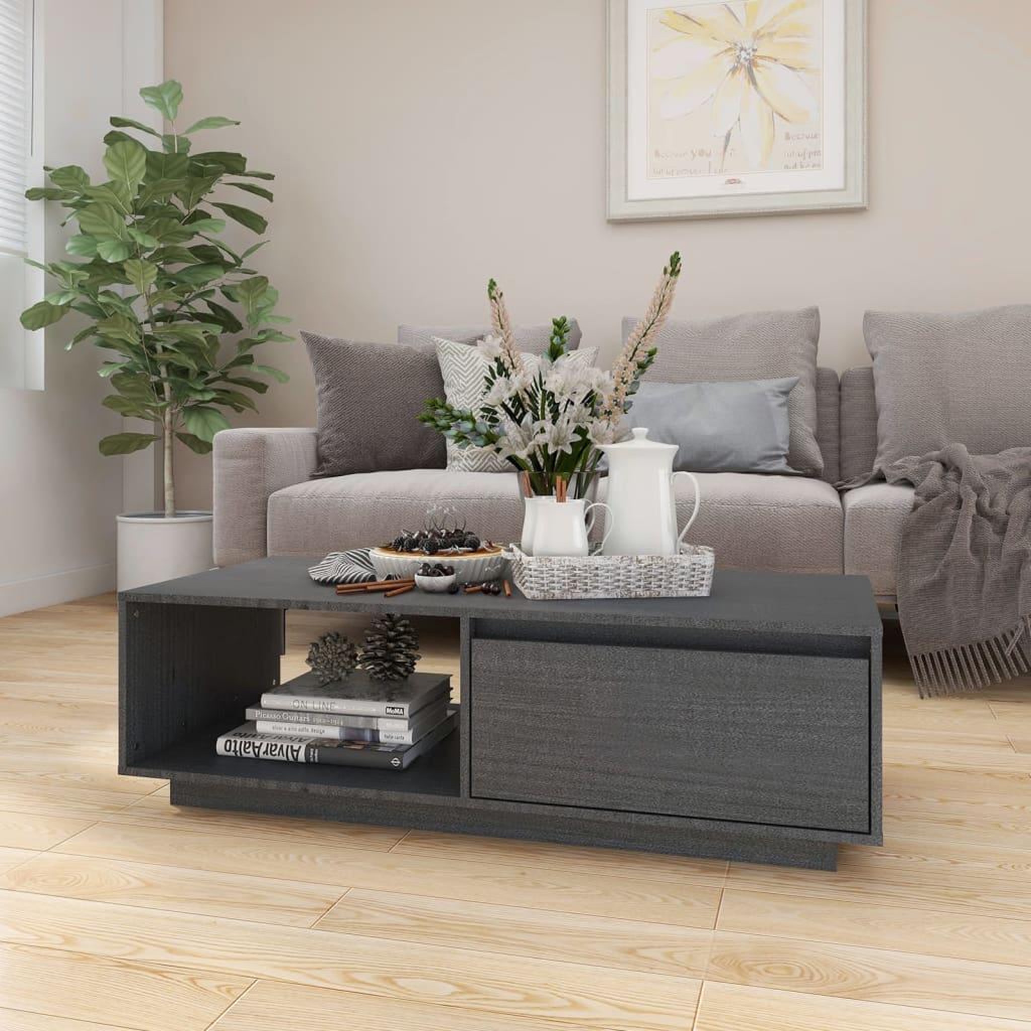 VIDAXL Table basse gris 110x50x33,5 cm bois de pin massif
