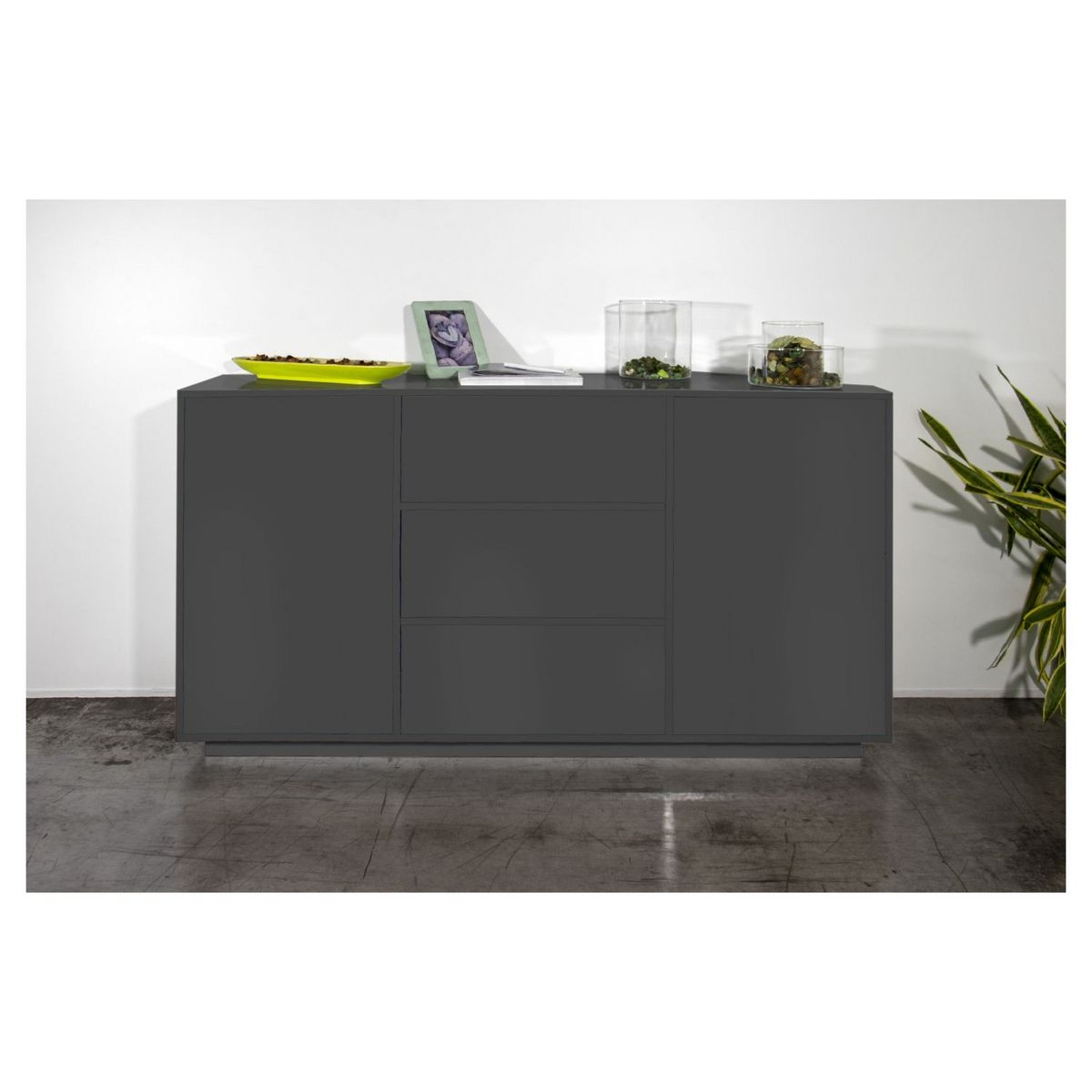 Buffet moderne 2 portes 3 tiroirs 160 cm LUCERA