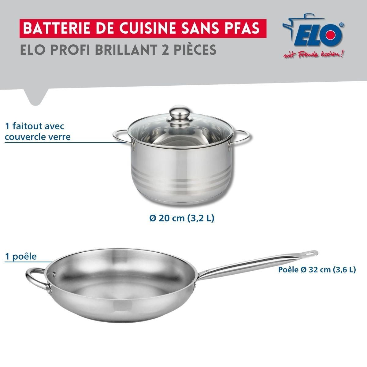 ELO Ensemble de 1 Poêle de cuisson 32 cm et 1 faitout 20 cm Elo Profi Brillant