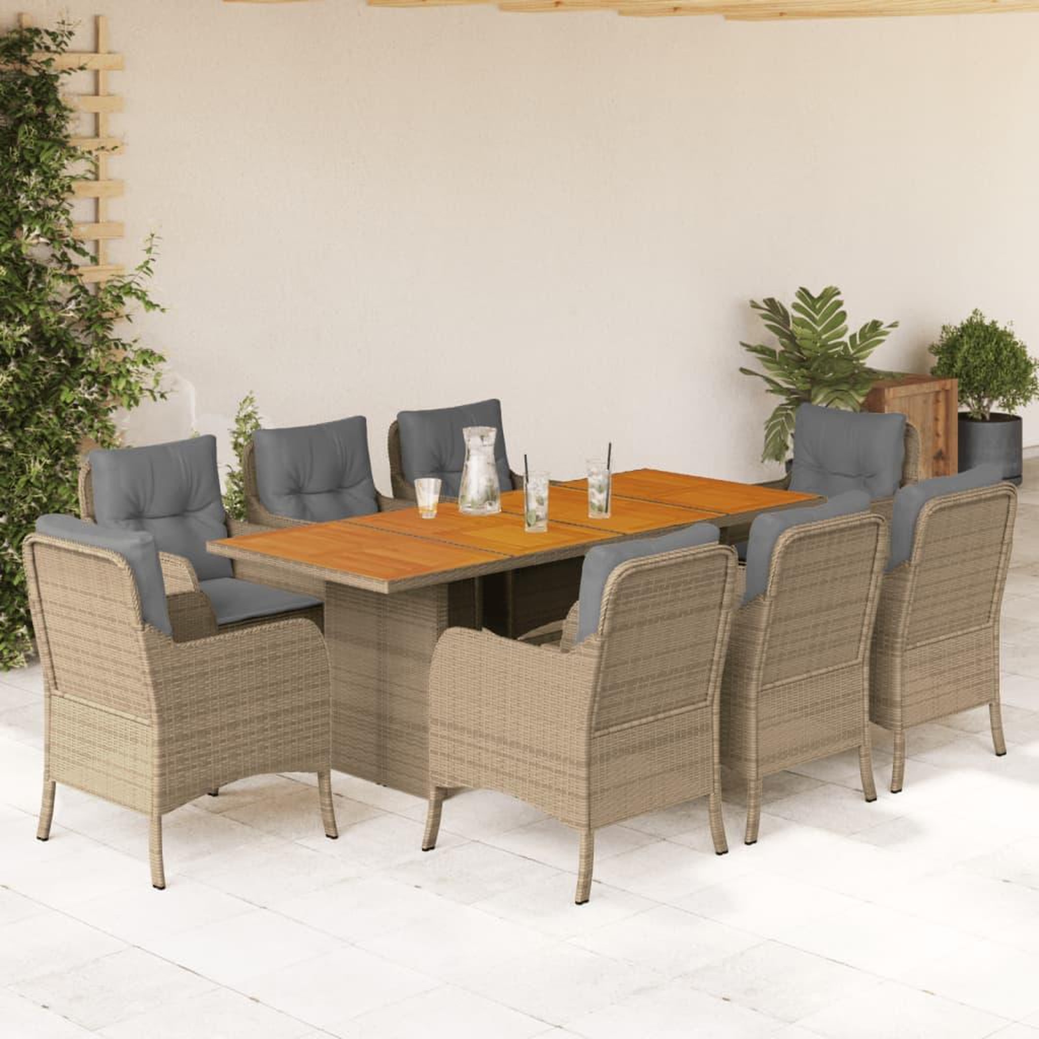 VIDAXL Ensemble a manger de jardin et coussins 9 pcs beige Poly rotin
