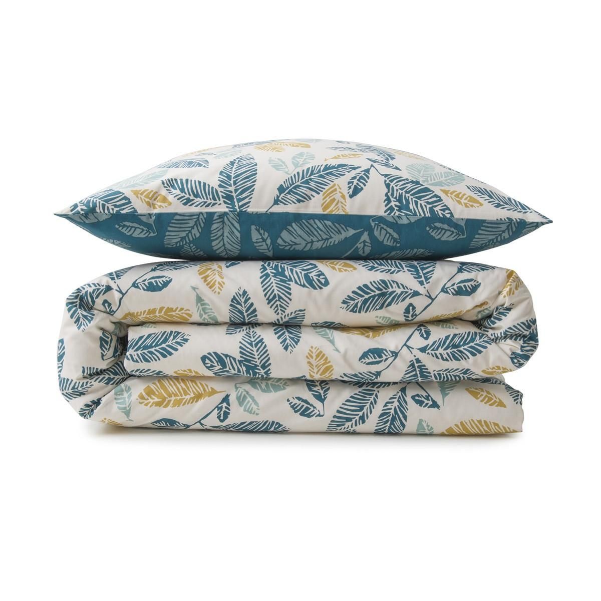 FUTURE HOME Parure de lit 2 personnes en coton 57 fils imprimé bleu