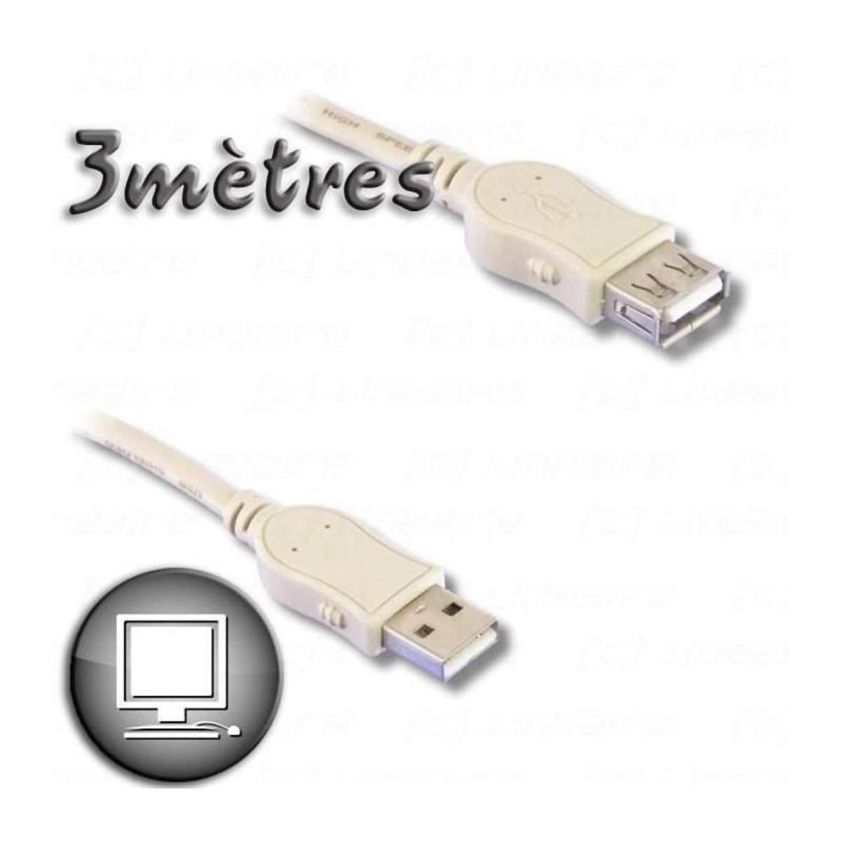 LINEAIRE Cable Rallonge USB 2.0 A male / A femelle 3m