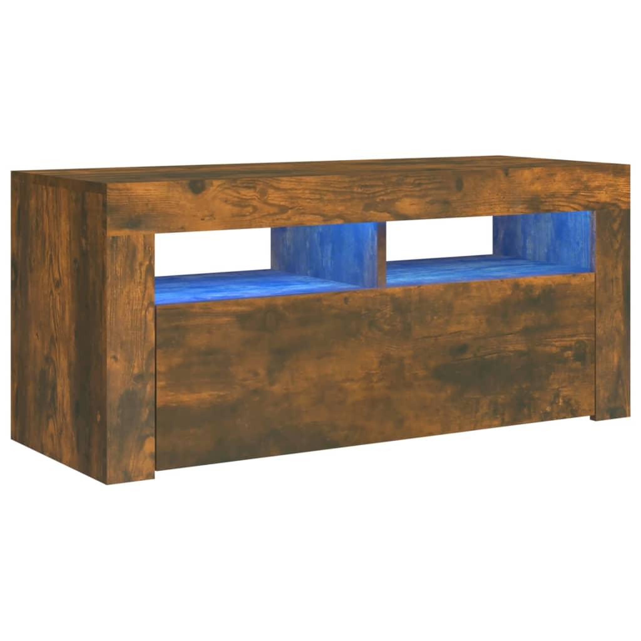 Voir la diapositive 2 : VIDAXL Meuble TV avec lumieres LED Chene fume 90x35x40 cm