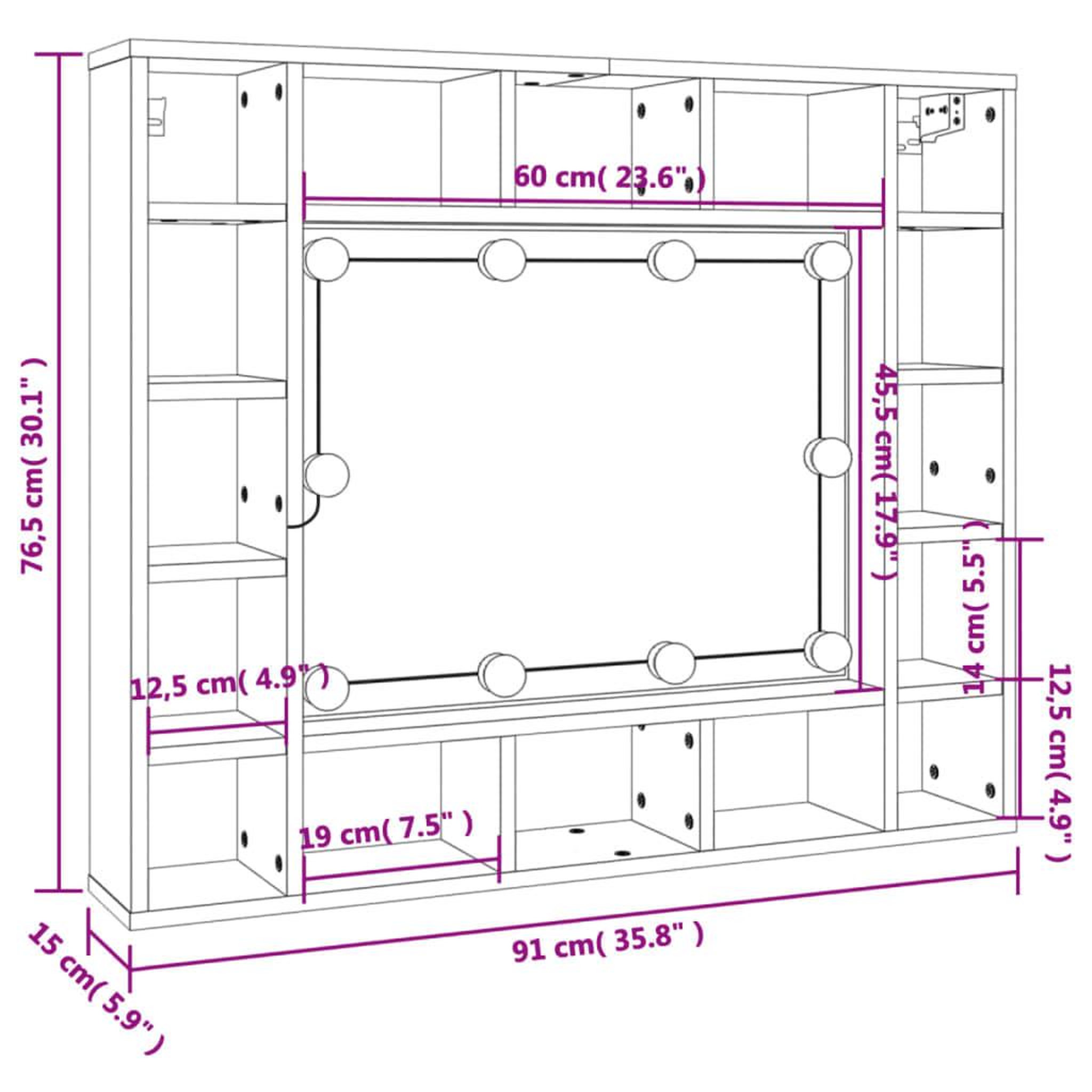 Voir la diapositive 6 : VIDAXL Armoire a miroir a LED noir 91x15x76,5 cm