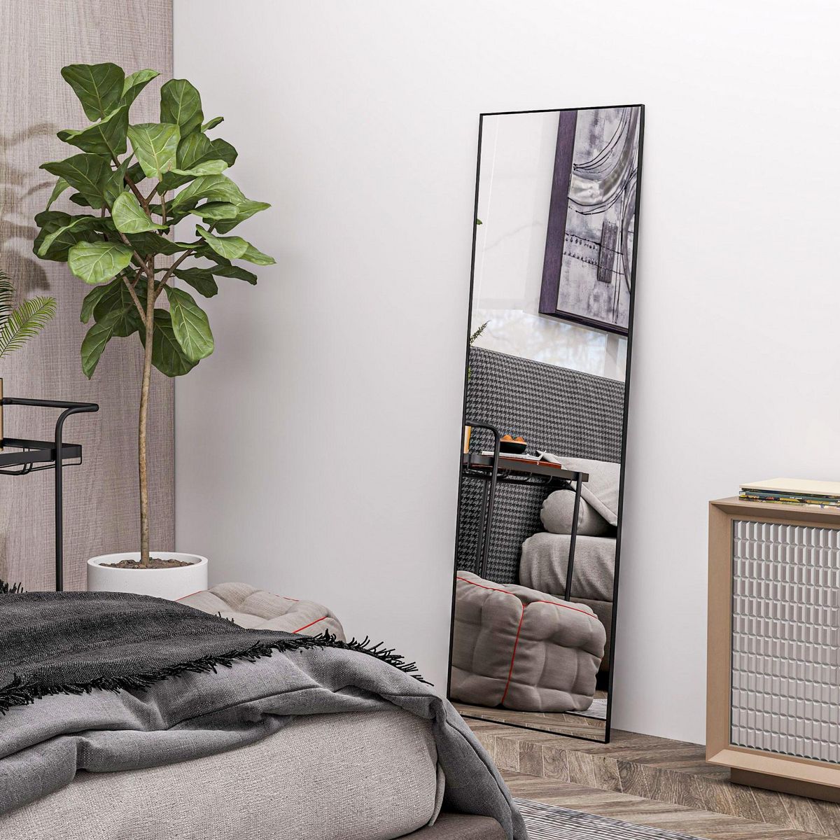 HOMCOM Grand miroir pleine longueur rectangulaire 50 x 160 cm - miroir sur pied ou mural - noir