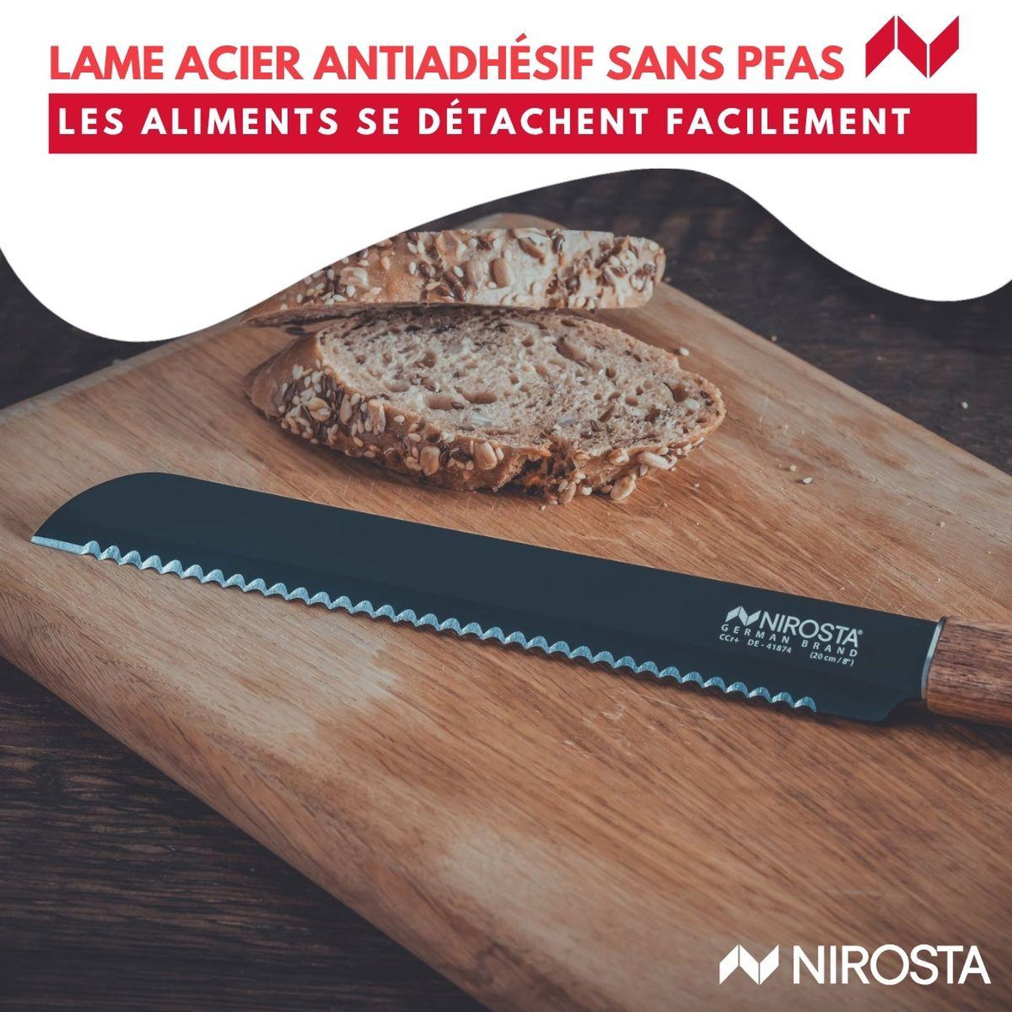 Voir la diapositive 5 : NIROSTA Couteau à pain 33,5 cm Nirosta Flow