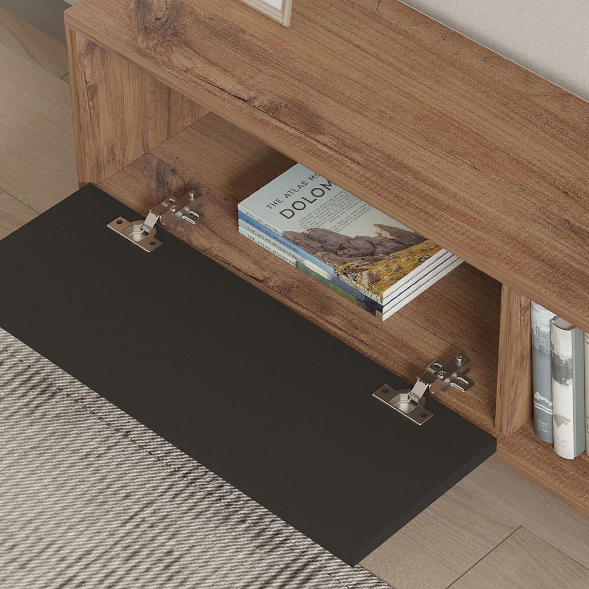 Voir la diapositive 4 : CONCEPT USINE Meuble tv asymétrique gris anthracite avec placard aspect bois 120cm ova
