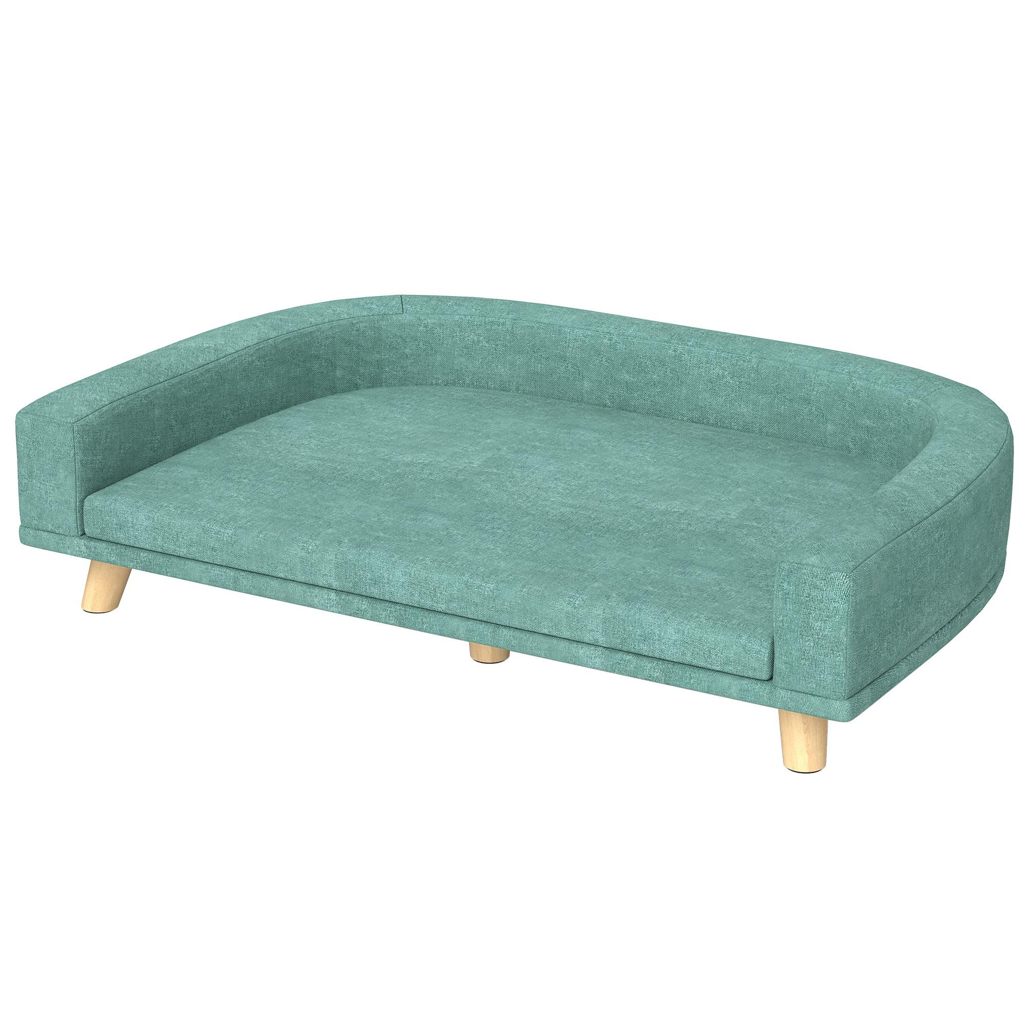 PAWHUT Canapé chien lit pour chien design scandinave coussin déhoussable dim 98l x 67l x 25h cm pieds bois tissu polyester vert