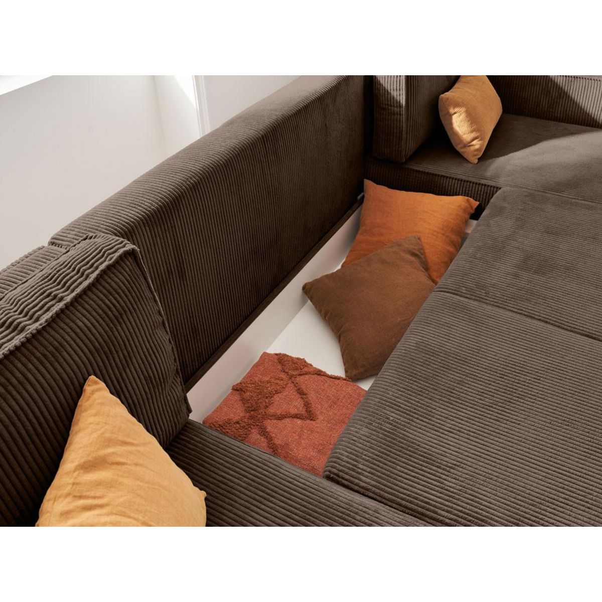 LISA DESIGN Charlie - canapé panoramique en u - 7 places - convertible avec coffre - en velours côtelé