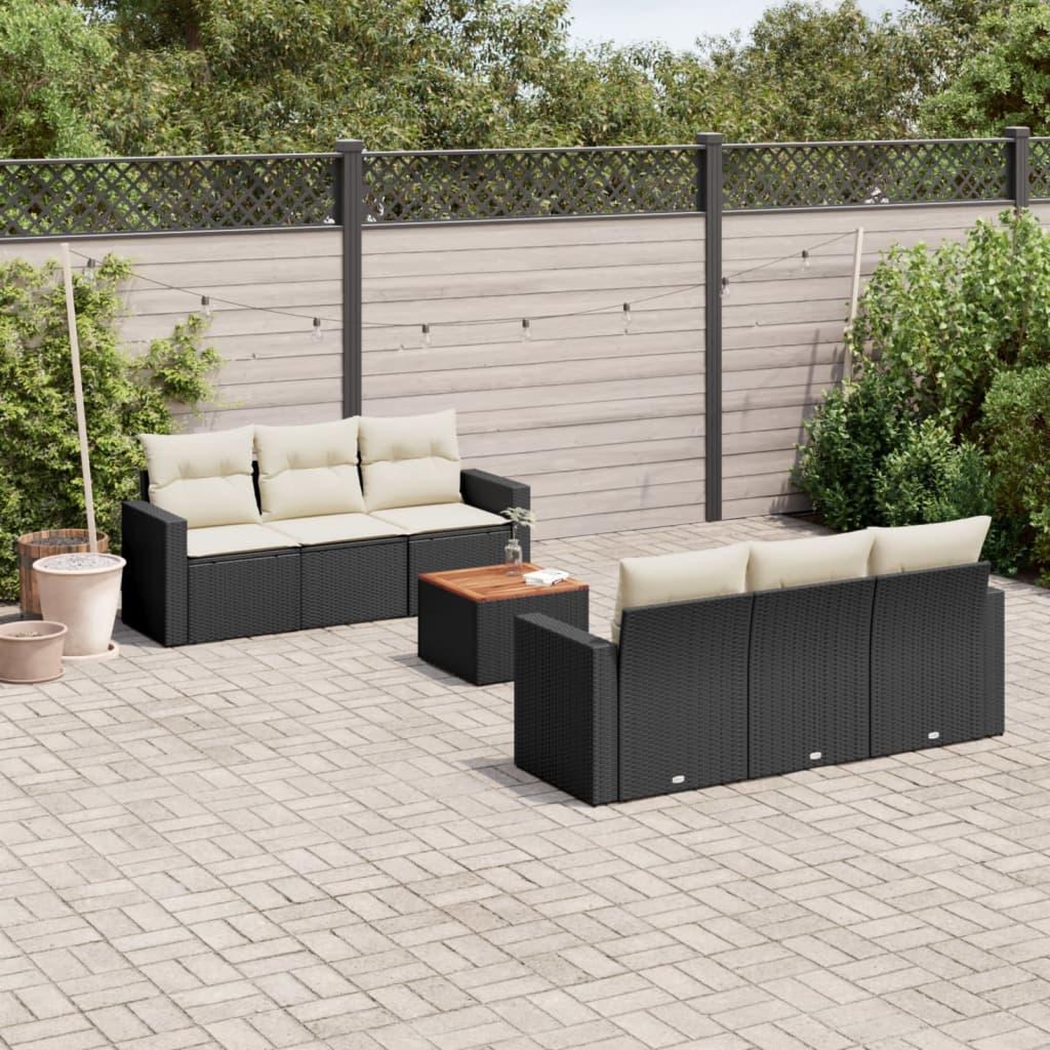 VIDAXL Salon de jardin 7 pcs avec coussins noir resine tressee
