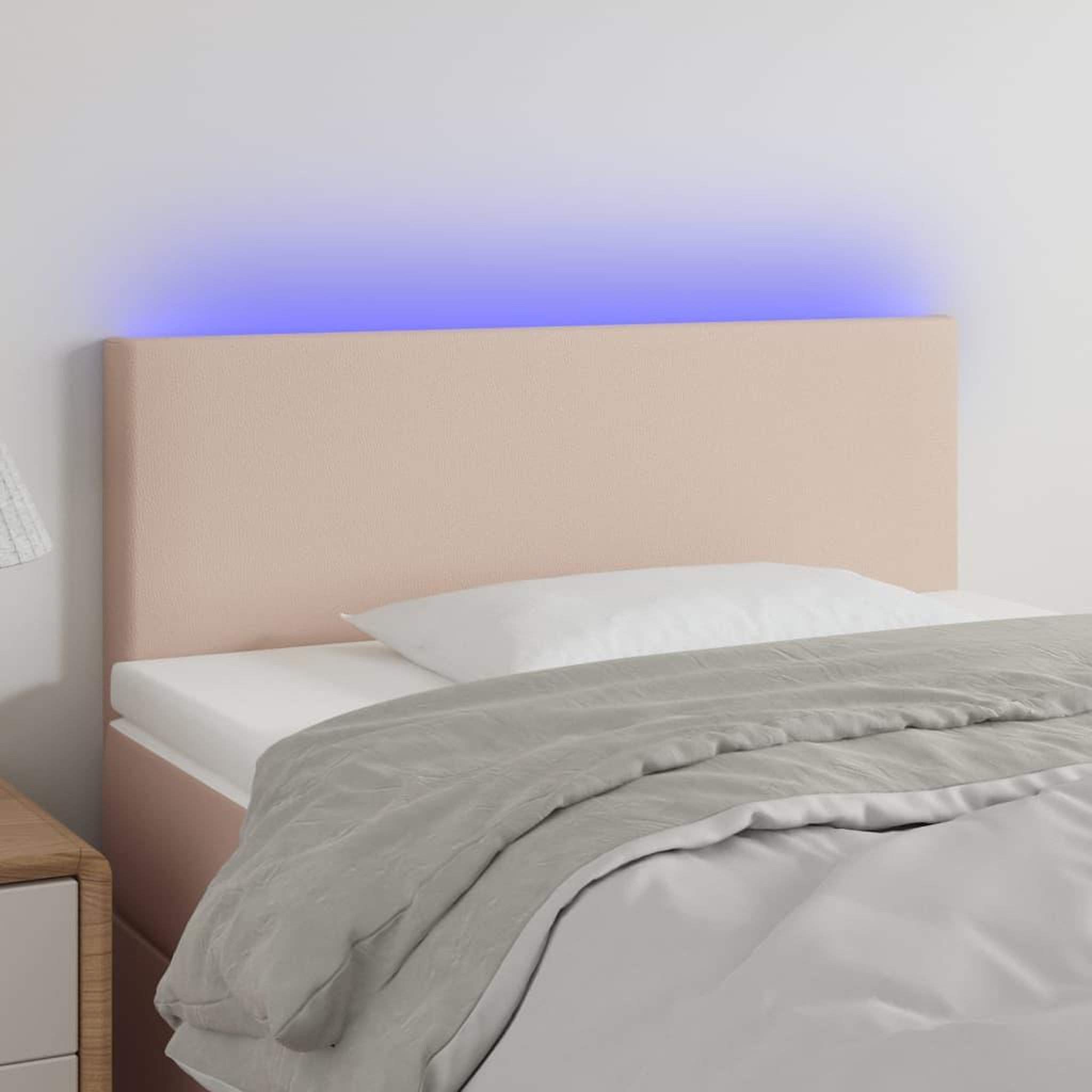 Voir la diapositive 1 : VIDAXL Tete de lit a LED Cappuccino 100x5x78/88 cm Similicuir