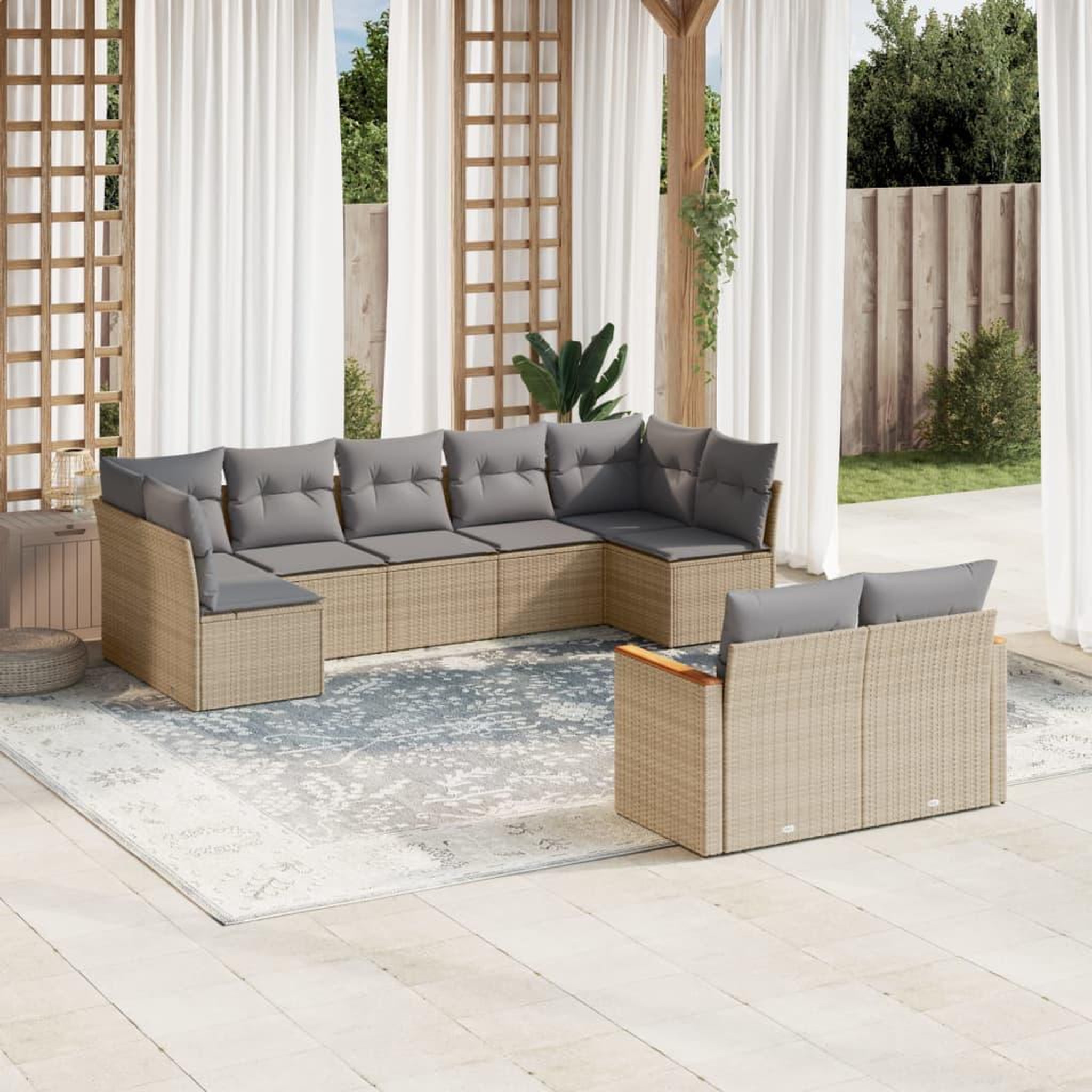 VIDAXL Salon de jardin avec coussins 9 pcs beige resine tressee