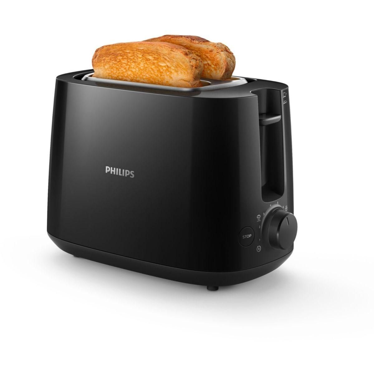 Philips Grille-pain HD2581/90 Toaster noir Daily, 2 fentes, 830W