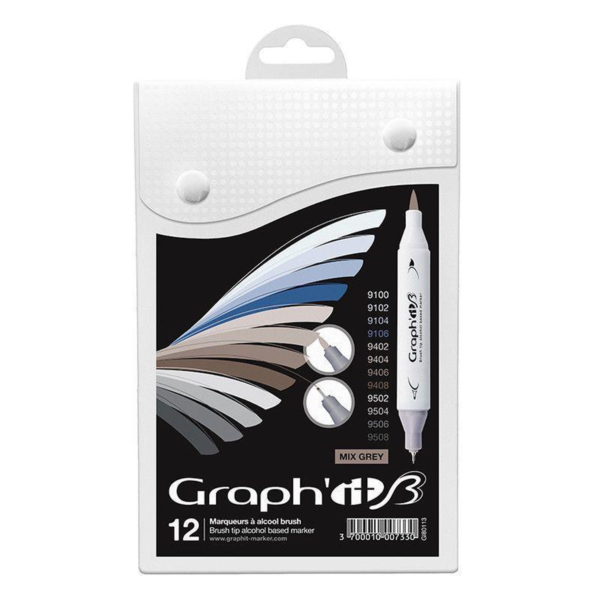 Graph it Set 12 marqueurs graph'it brush & extra fine - mix greys