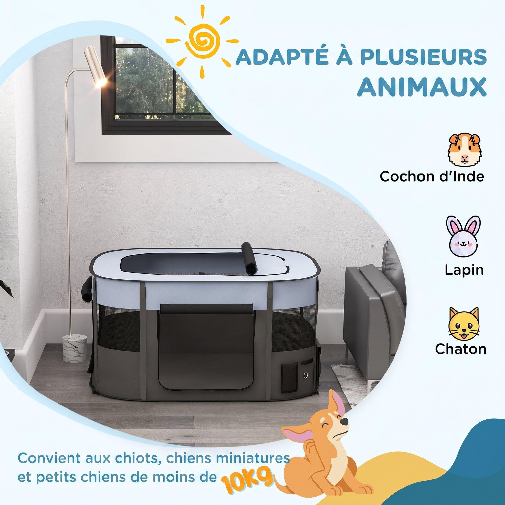 Voir la diapositive 4 : PAWHUT Parc pliable pour chien en tissu Oxford - fenêtres, portes en maille - sac de rangement - gris
