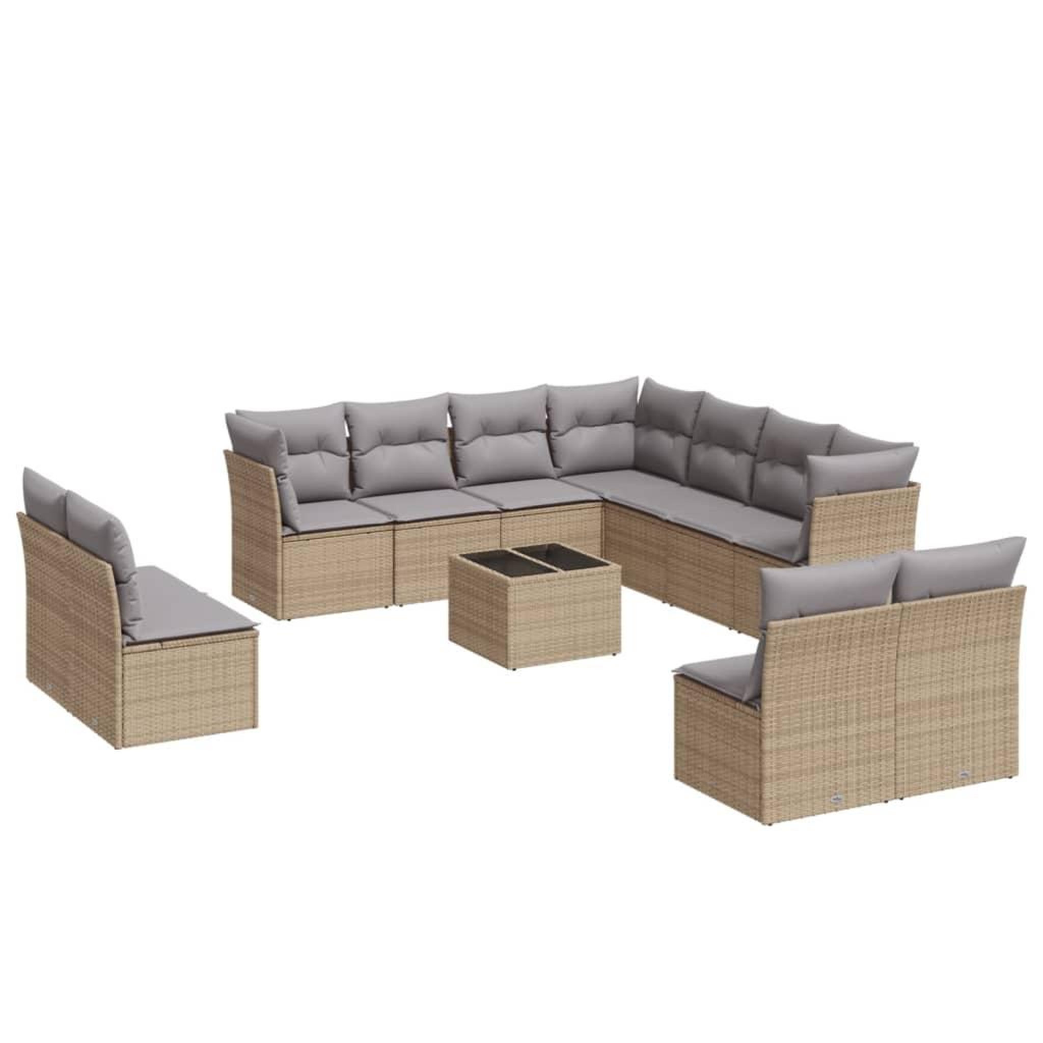 Voir la diapositive 2 : VIDAXL Salon de jardin avec coussins 12 pcs beige resine tressee