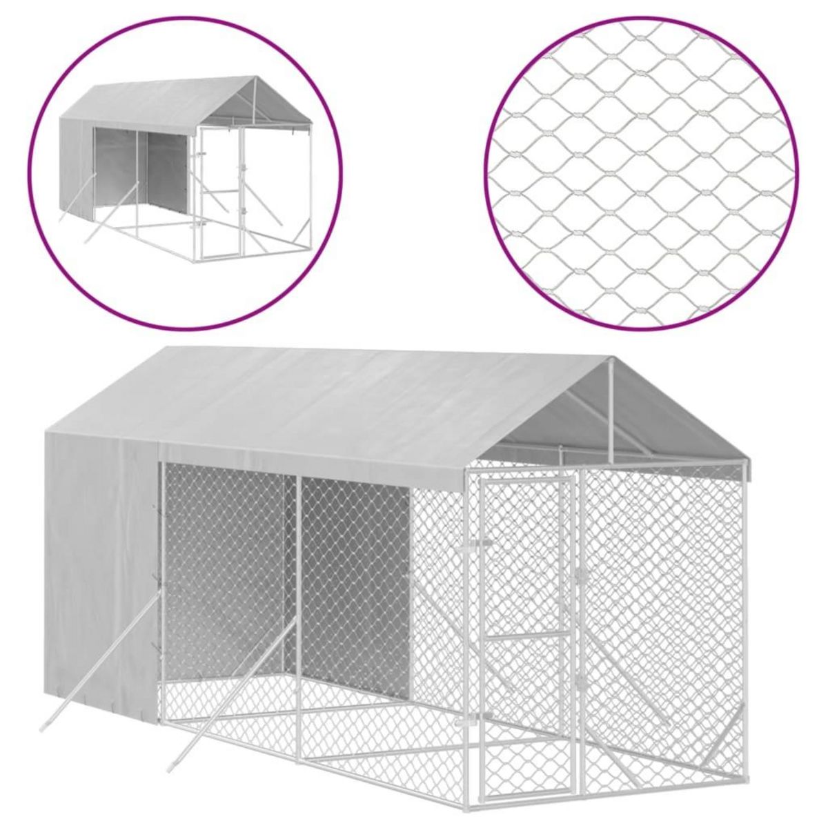 VIDAXL Chenil d'exterieur pour chiens avec toit argente 2x6x2,5 m