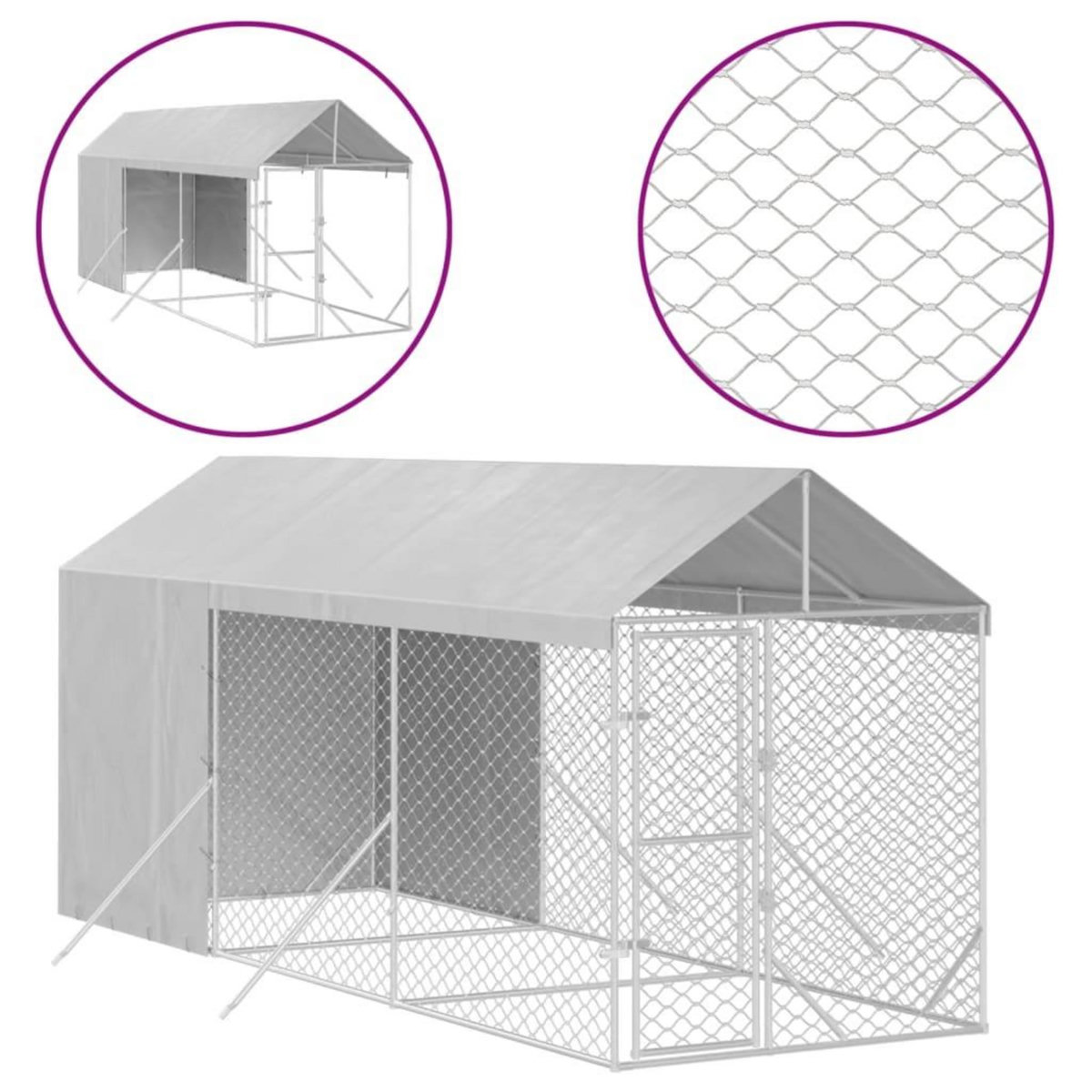 VIDAXL Chenil d'exterieur pour chiens avec toit argente 2x6x2,5 m
