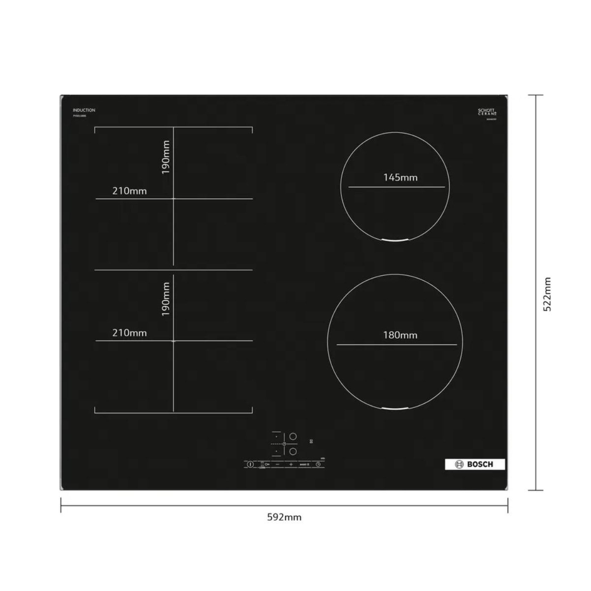 Voir la diapositive 3 : BOSCH Table de cuisson induction 60cm 4 feux 6900w noir - pvs611bb6h